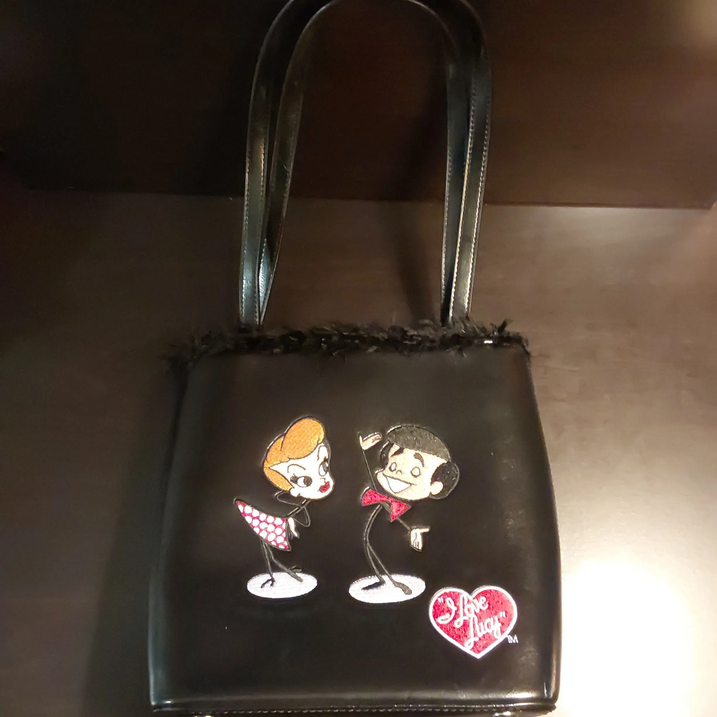 Product image for I Love Lucy Handbag Black With Feathers Embroidered Red Heart Patch