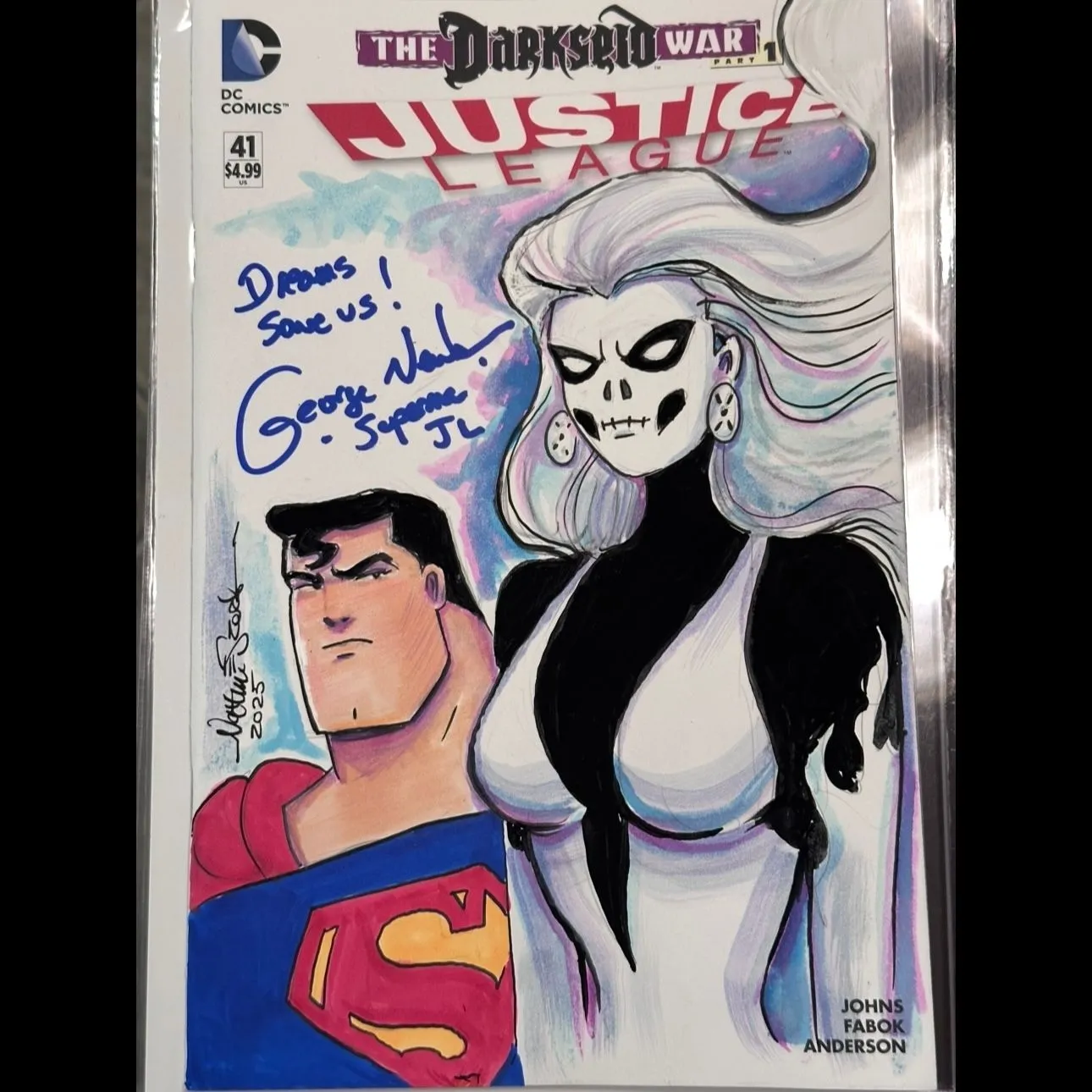 Product image for 1. Justice League Blank dual signed by Voice of Superman: George Newborn-art by Szerdy (also signed)