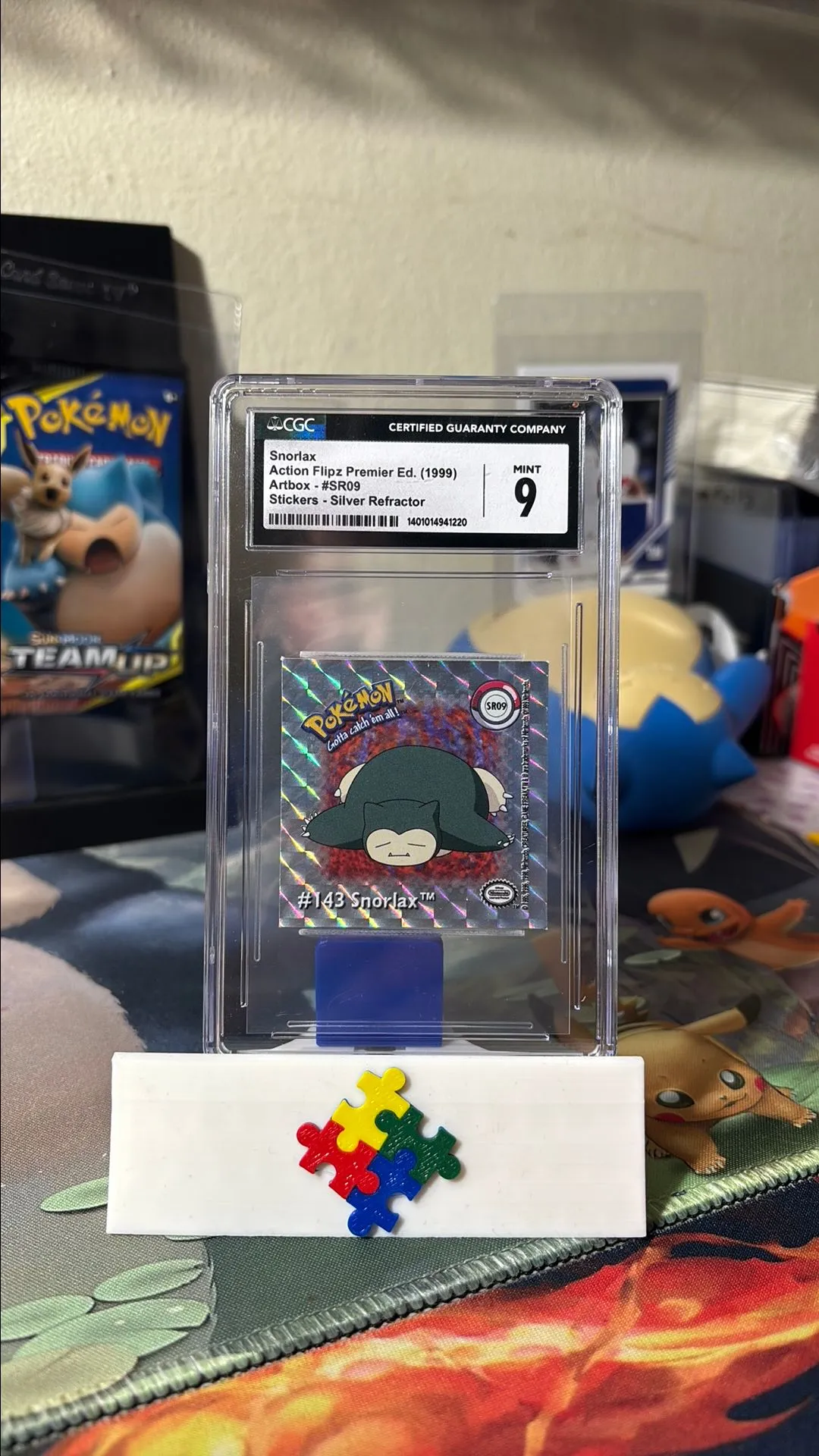 Product image for 1999 Snorlax SR09 Artbox Action Flipz Premier Silver Refractor Sticker CGC Mint 9