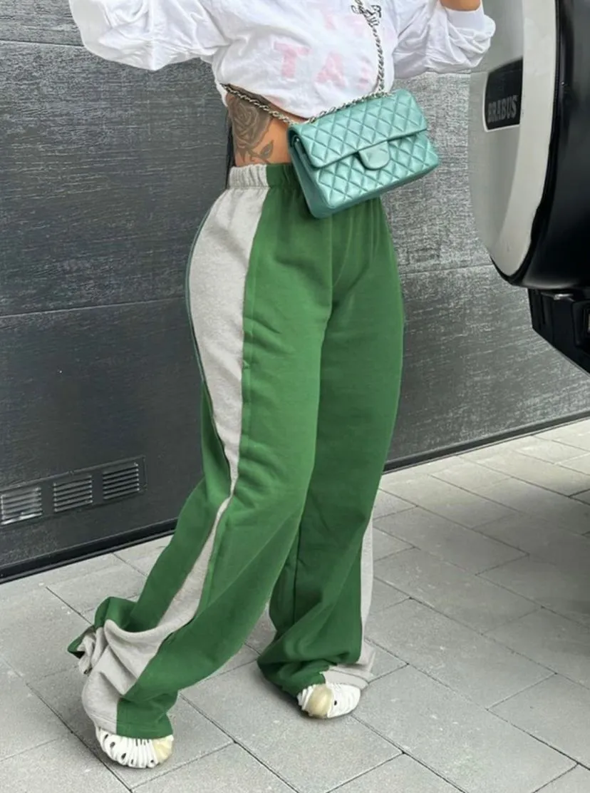 Product image for Fashion Bae Women's Green And Gray Colorblock Sweatpants Size Large