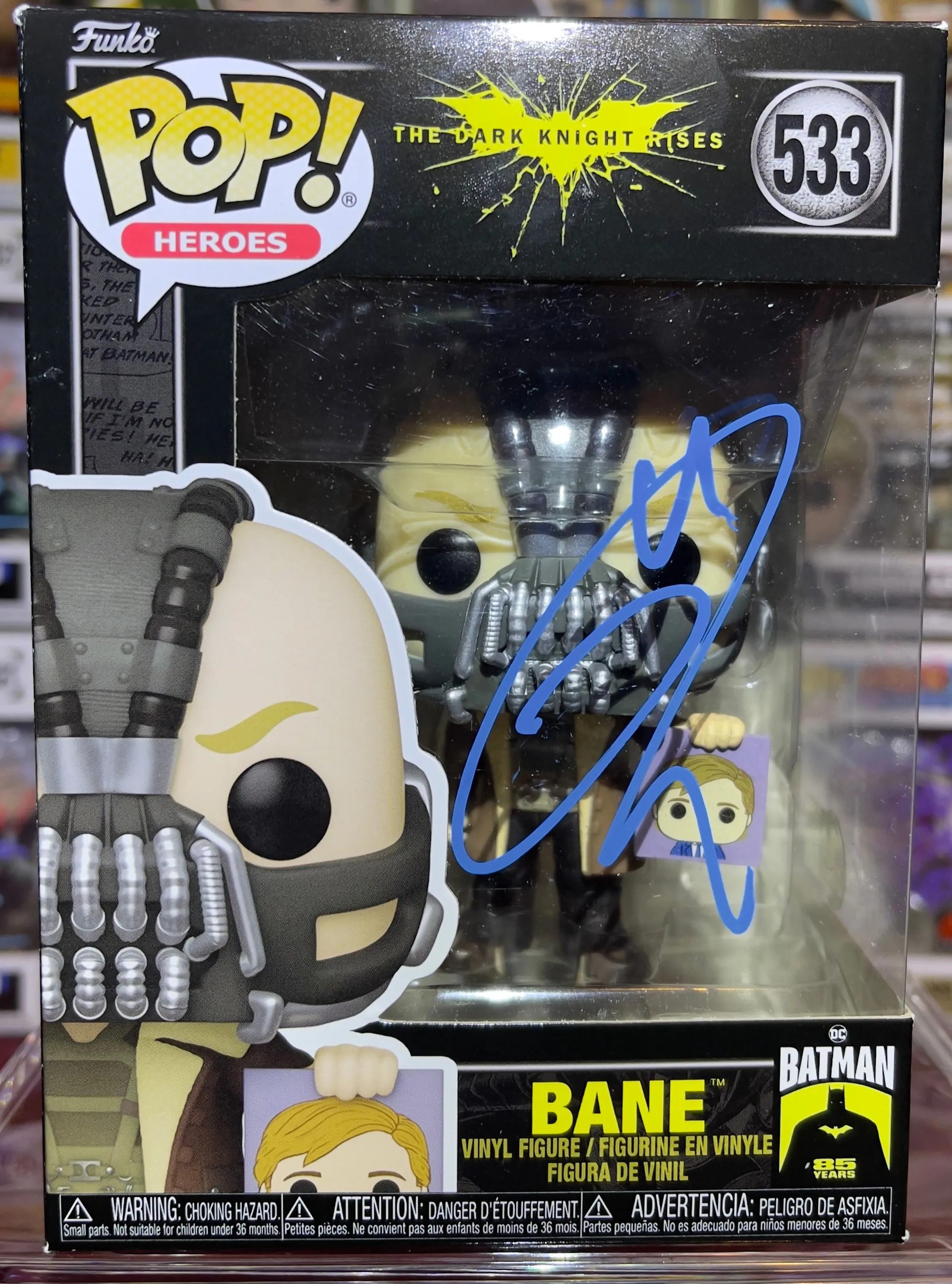 Product image for Batman The Dark Knight Rises Bane #533 Signed By Tom Hardy Funko Pop Beckett BAS COA