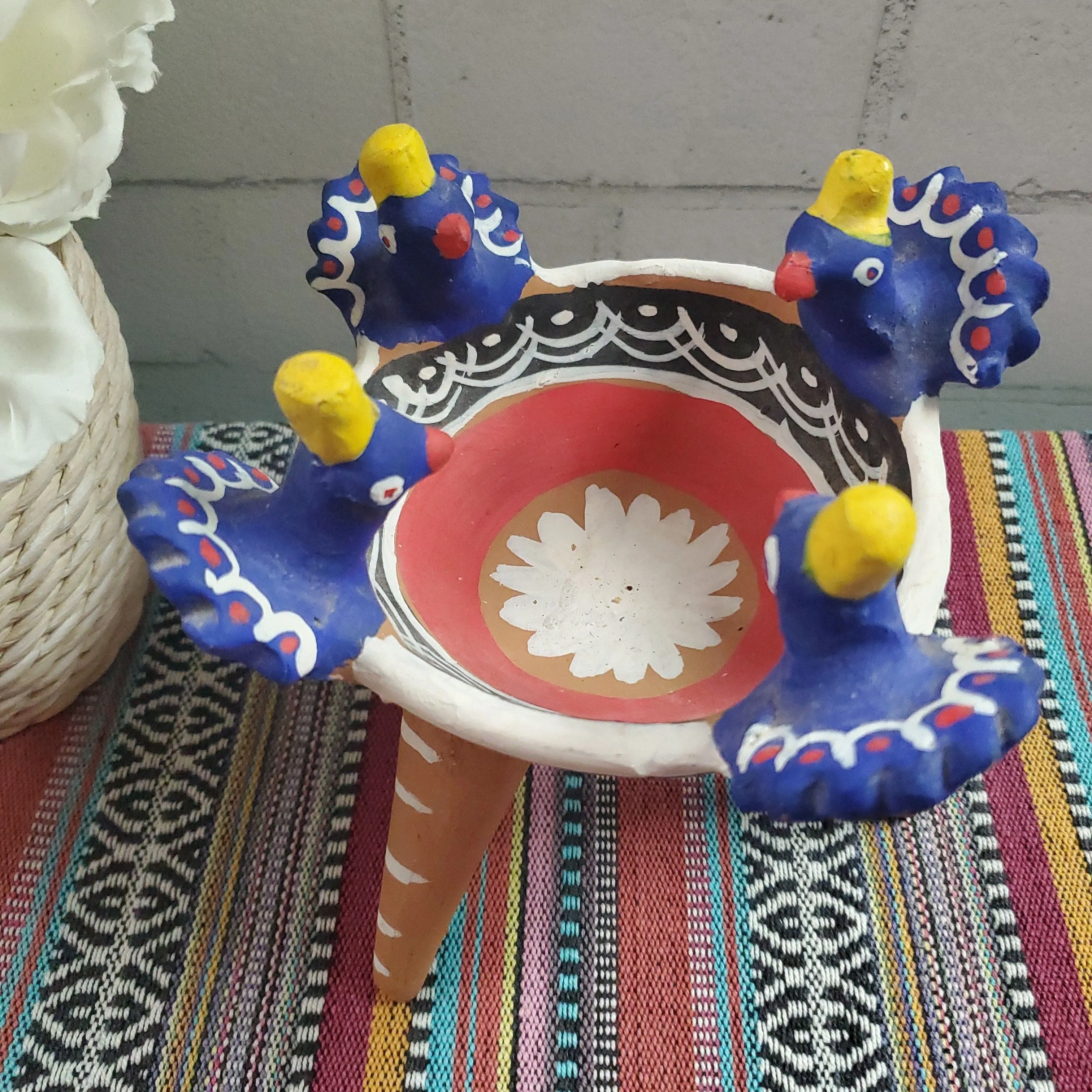 Product image for Colorful Mexican 3 Footed Bird Pottery Fountain