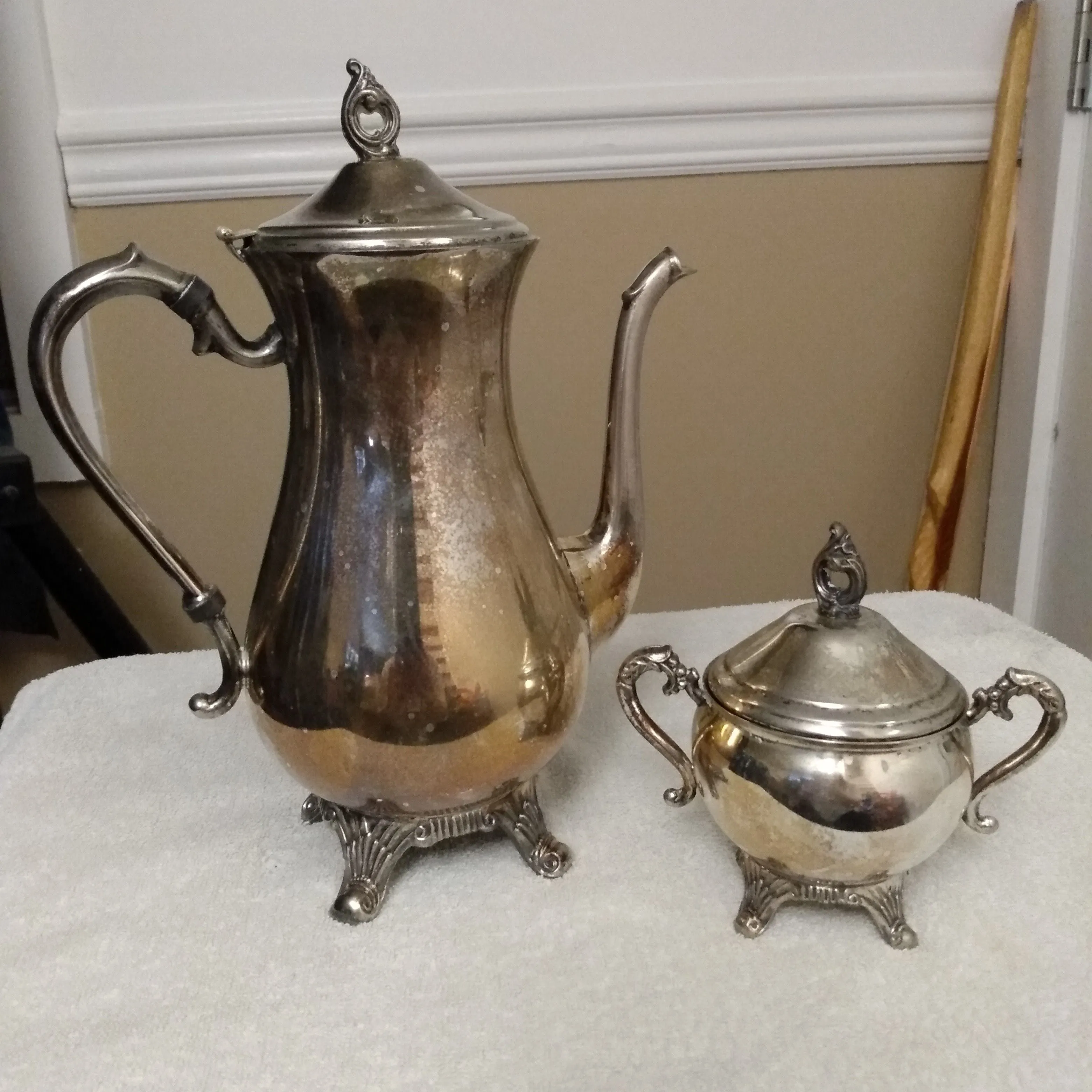 Product image for Vintage Pilgrim silver Plate coffee pot and sugar Bowl