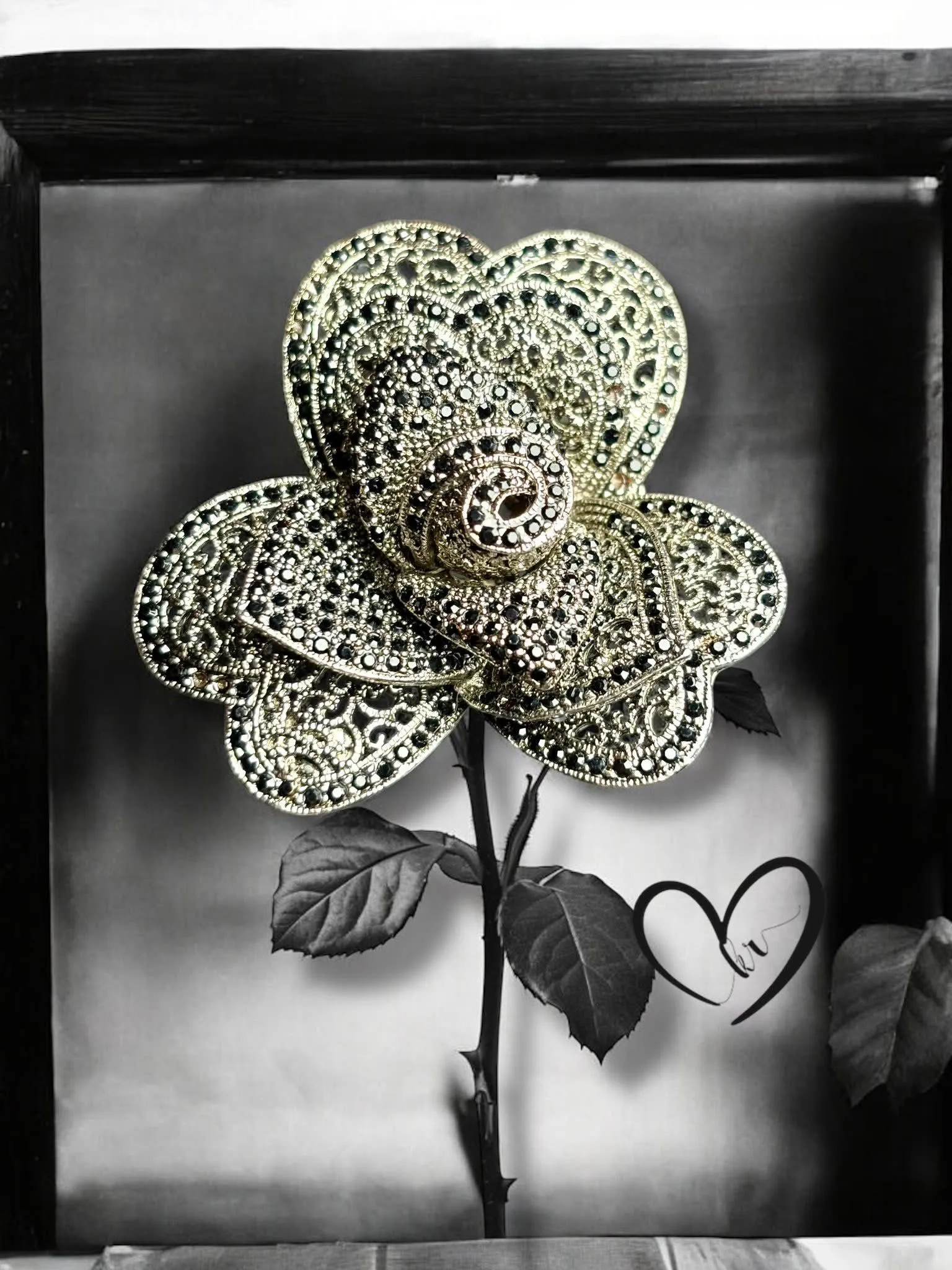 Product image for Silver Tone Filigree Marcasite Rose Brooch