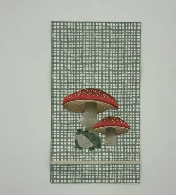 Product image for Mushrooms and Frog Green Plaid Napkin set of 4 