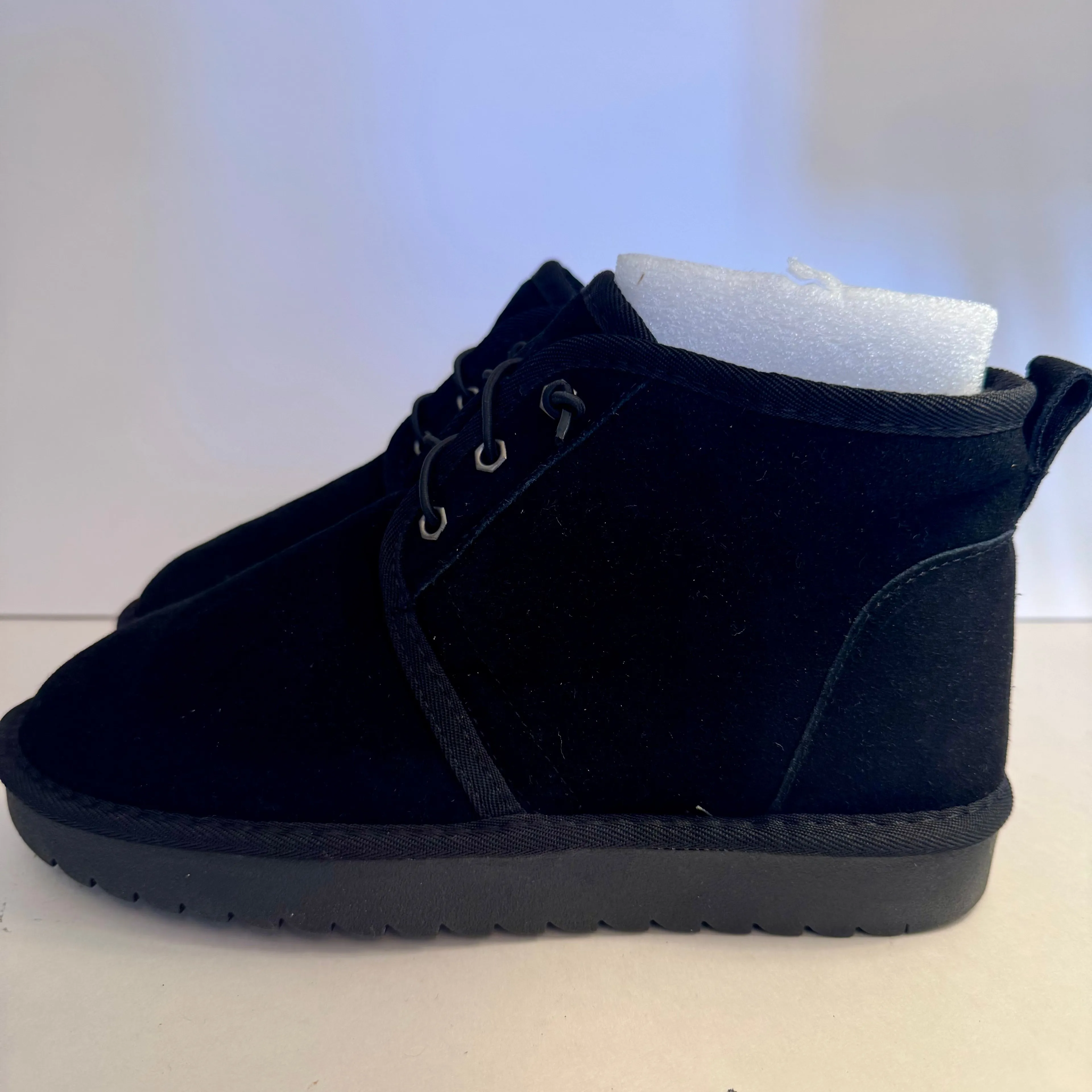 Product image for NWT. Cushionaire Harper Black Suede Fur Lined Slip On Boots. Size 9. Stylish black suede ankle boots