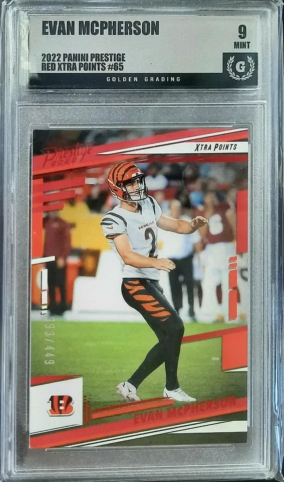 Product image for Evan McPherson 2022 Panini Prestige #65 Red Xtra Points 393/449 Golden Grading (GG) 9 Mint