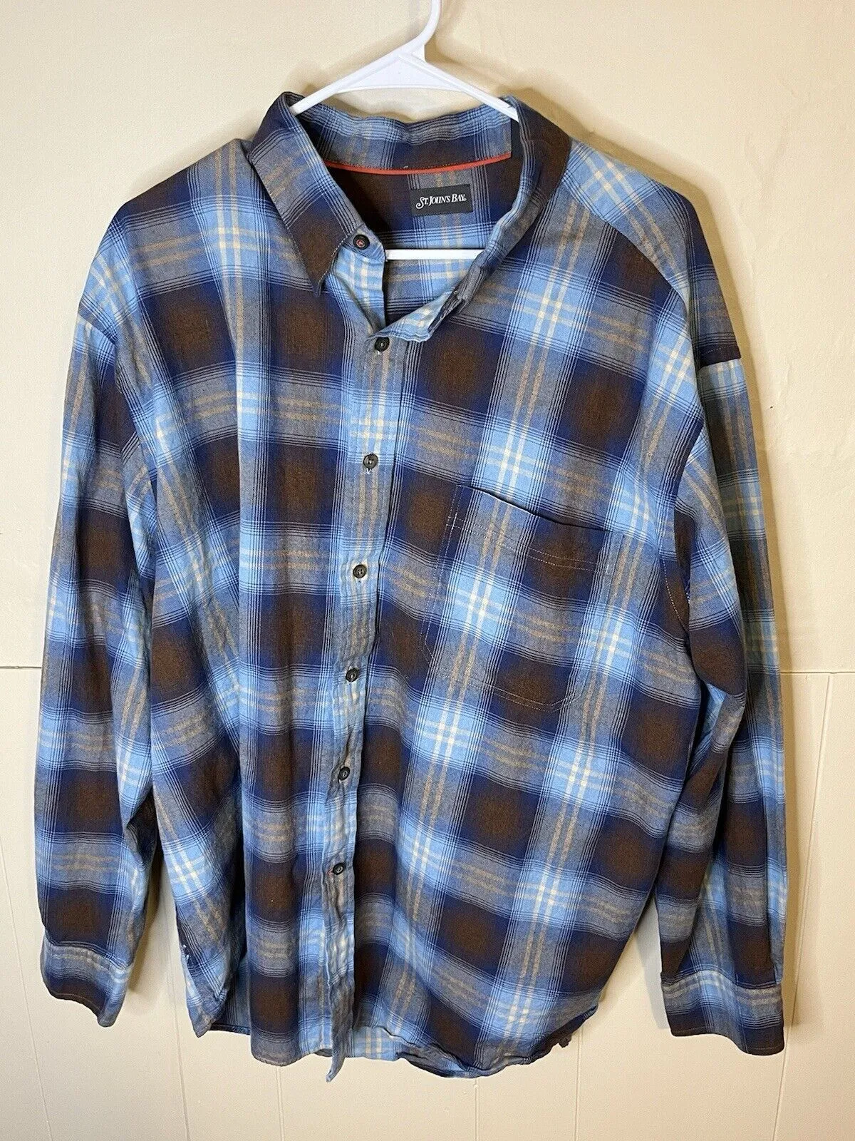 Product image for St. John's Bay Men's 2XL Blue Check Button Up Long Sleeve Shirt Easy Care Cotton