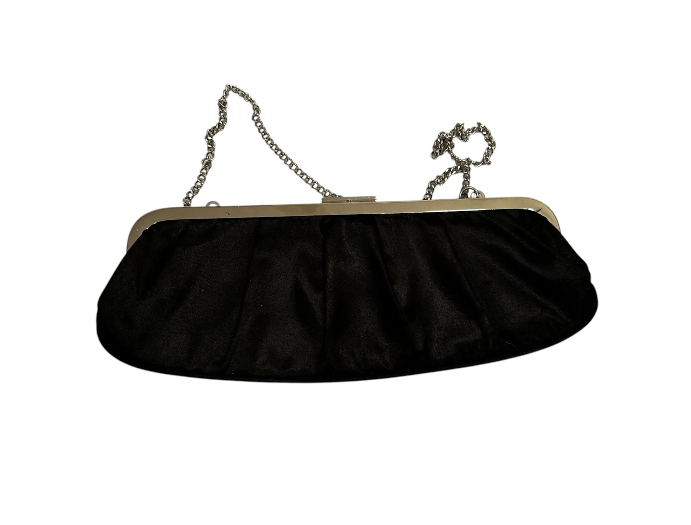 Product image for Aldo Slim Black Satin Clutch with Kiss Lock Closure and thin Shoulder Chain