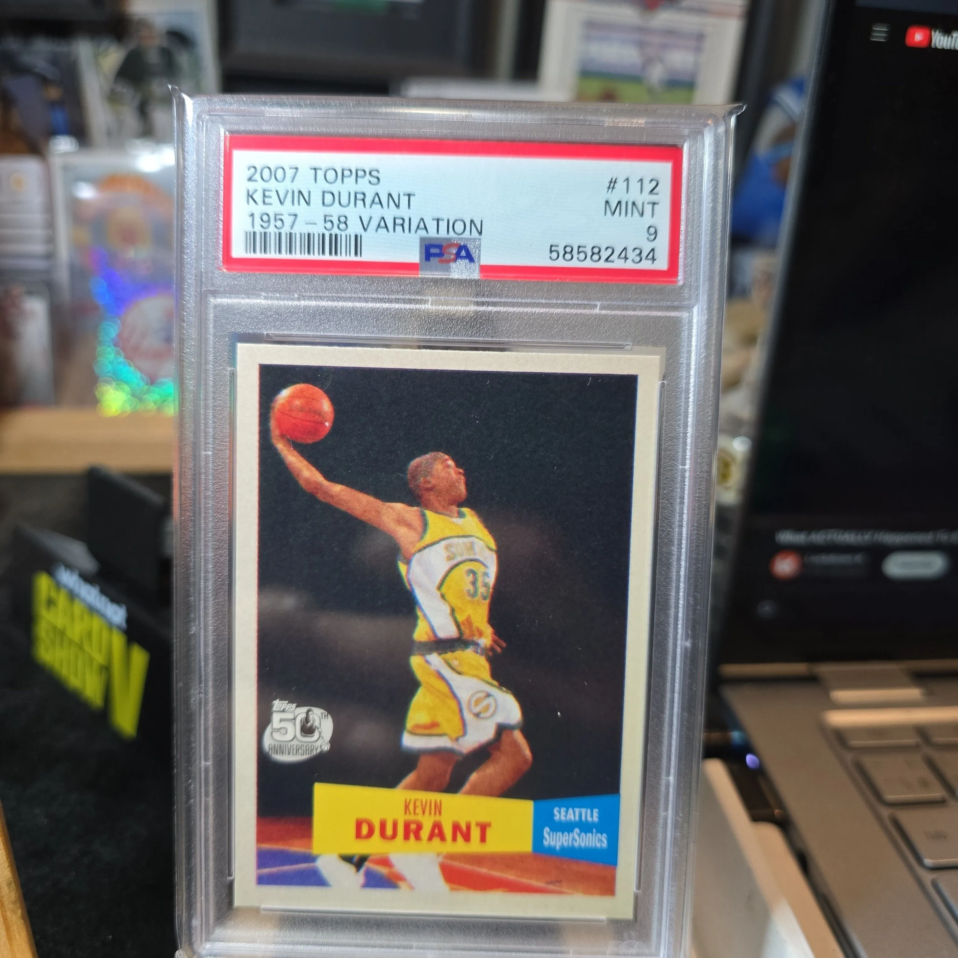 Product image for 2007 Topps Kevin Durant RC 112 1957-58 Variation PSA MINT 9