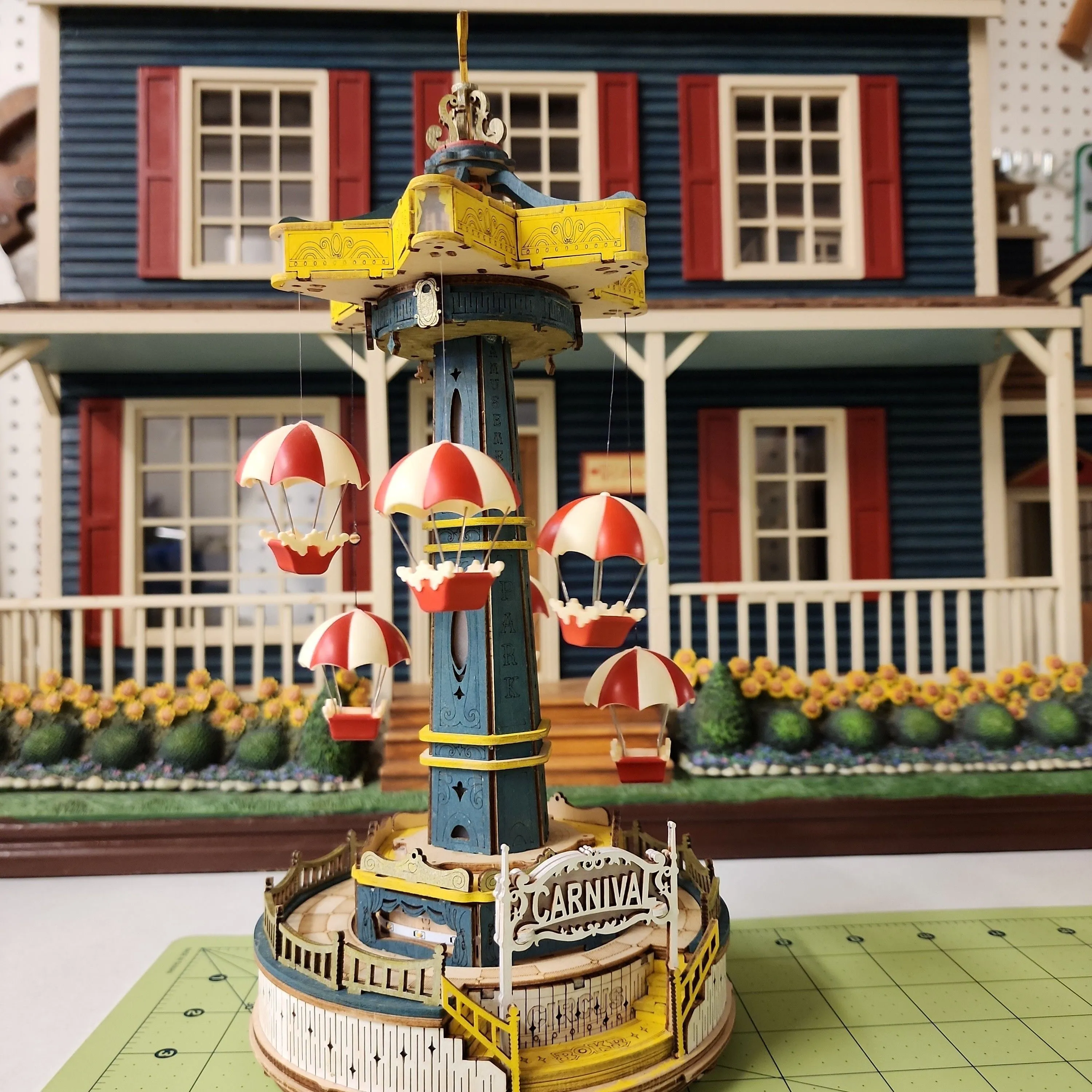 Product image for Handmade Wood Carnival Parachute Tower Music Box Animatronic