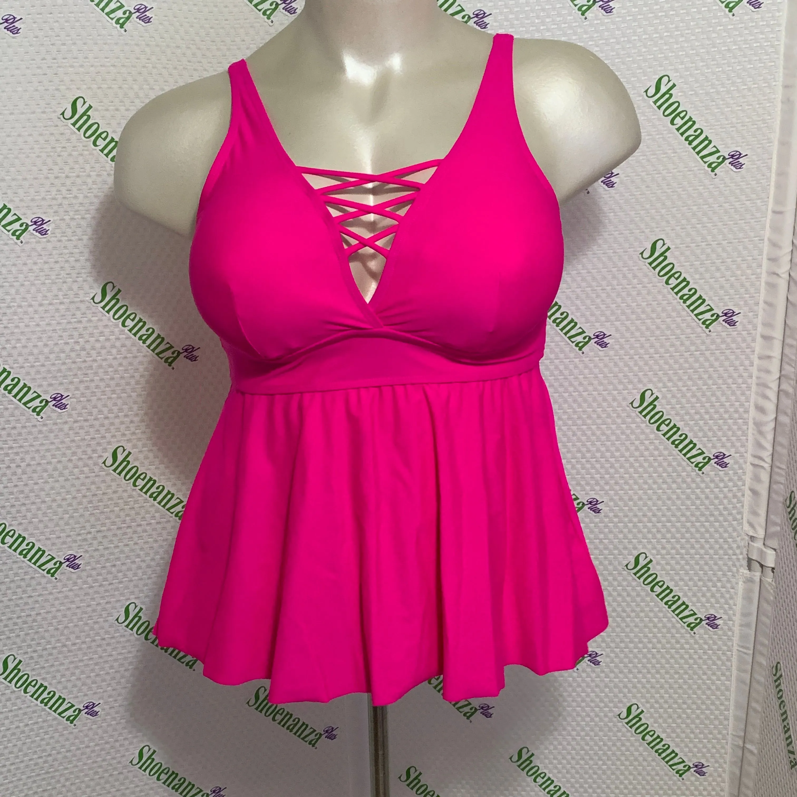 Product image for Torrid Swimsuit Swim Top Wireless Tankini Strappy Lattice Pink Plus 1 14 16
