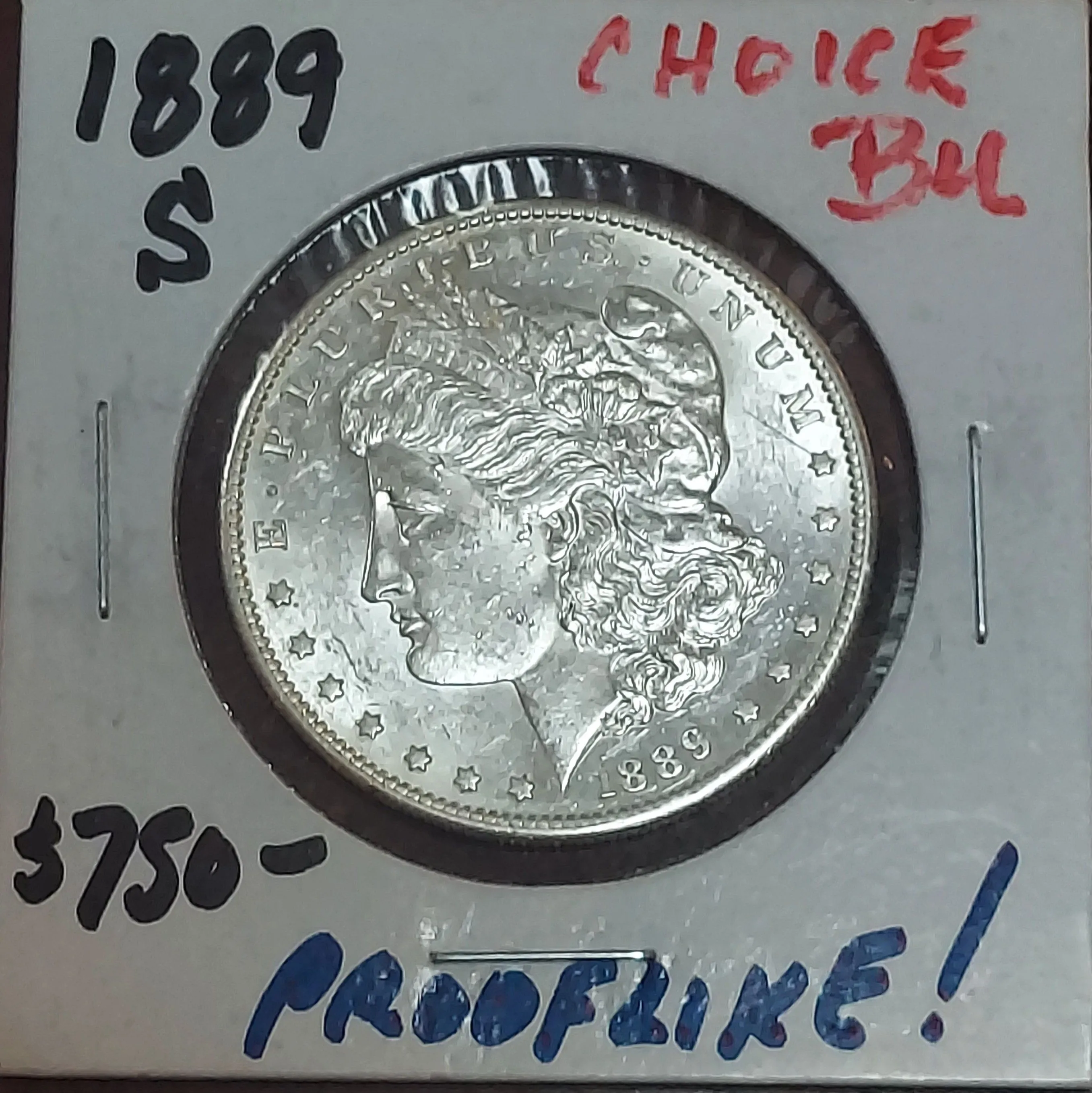 Product image for 1889-S MORGAN DOLLAR CHOICE BU PROOFLIKE