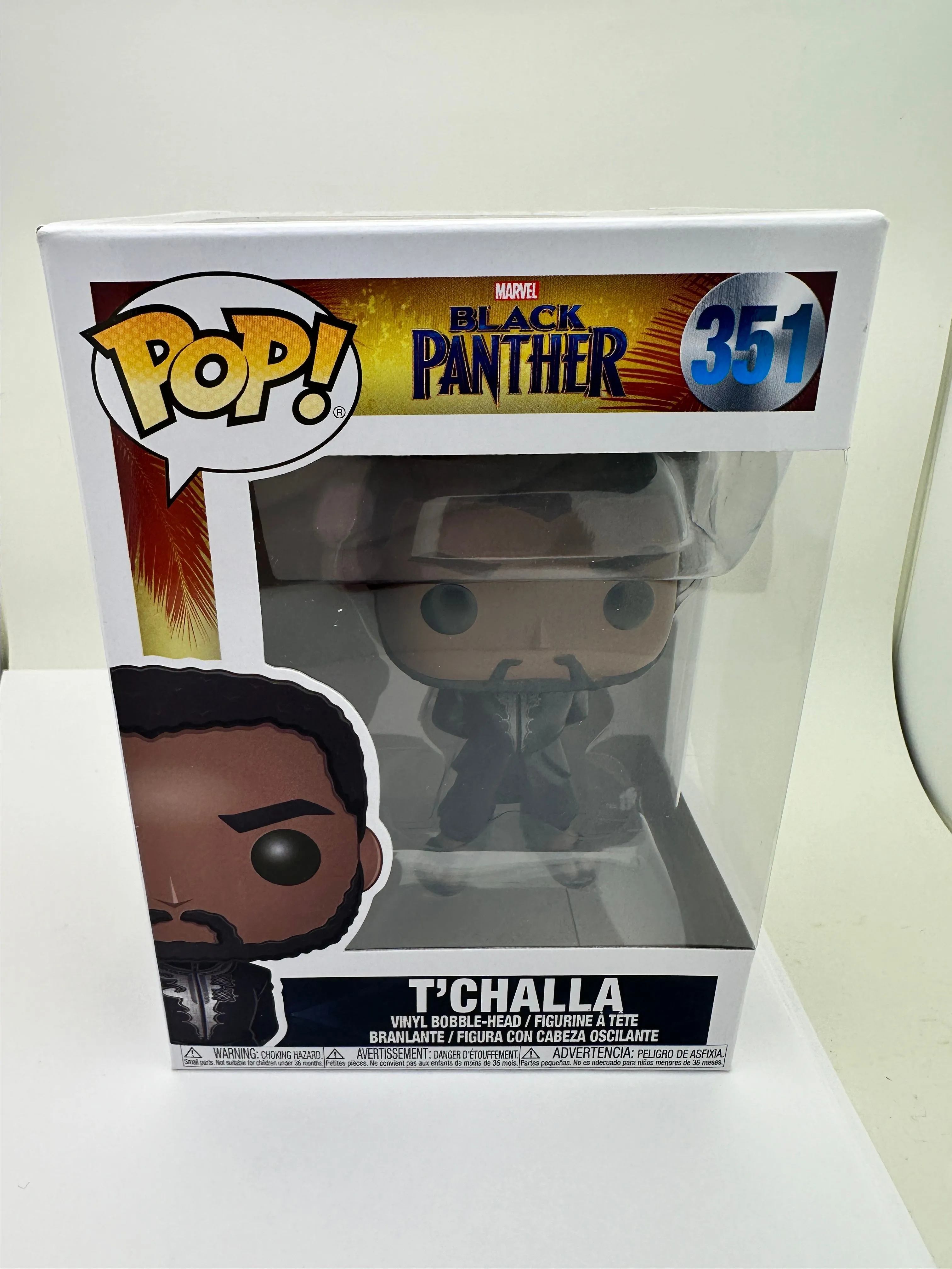 Product image for FUNKO POP 351 T’Challa Black Panther Marvel Movie Vinyl Boxed Figure + Protector