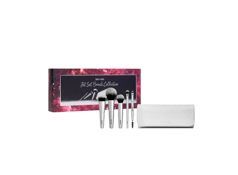 Product image for Lune + Aster 5 Piece Makeup Brush Set and Travel Roll $35 Retail