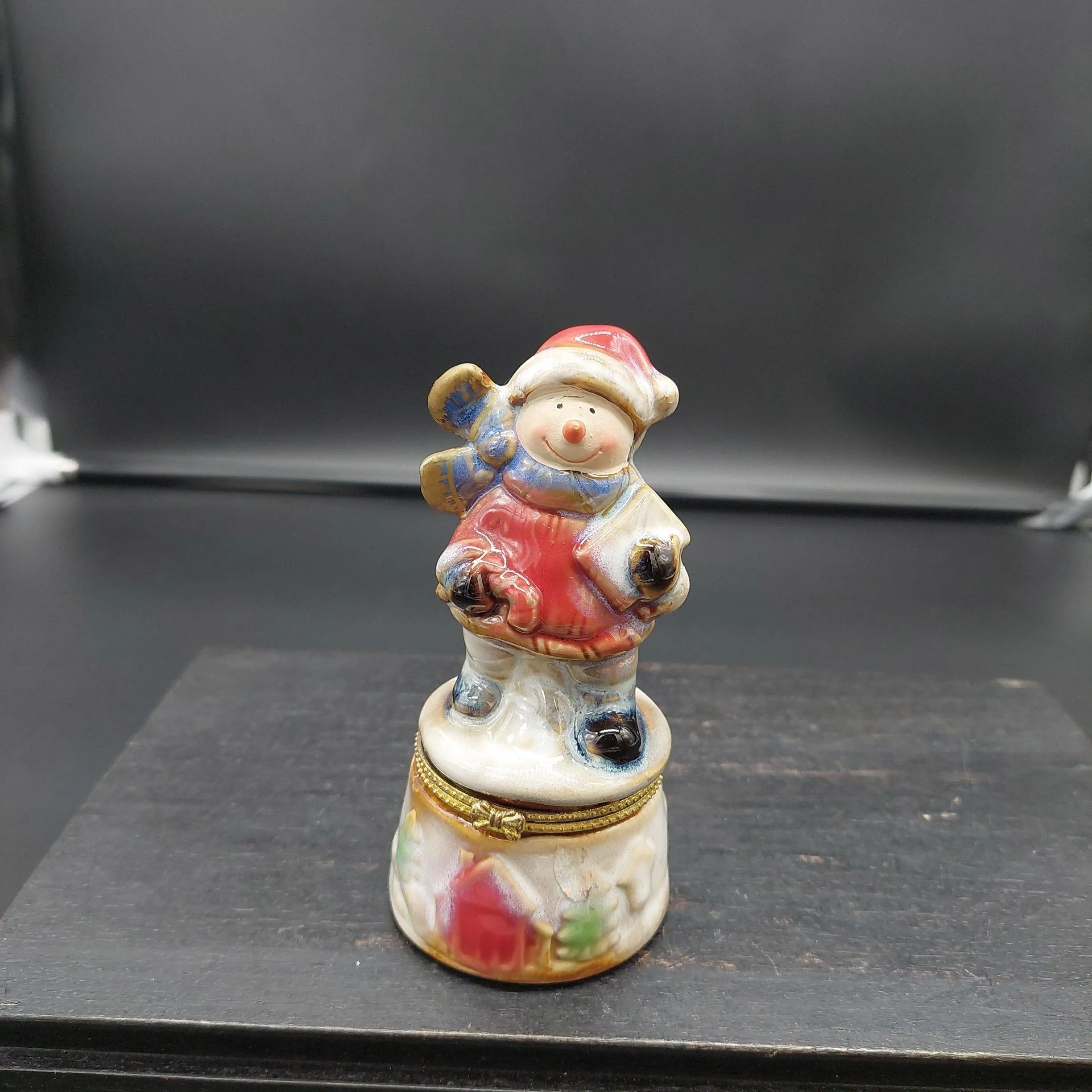 Product image for 552c Snowman Ceramic Trinket Box 4 1/2" Tall