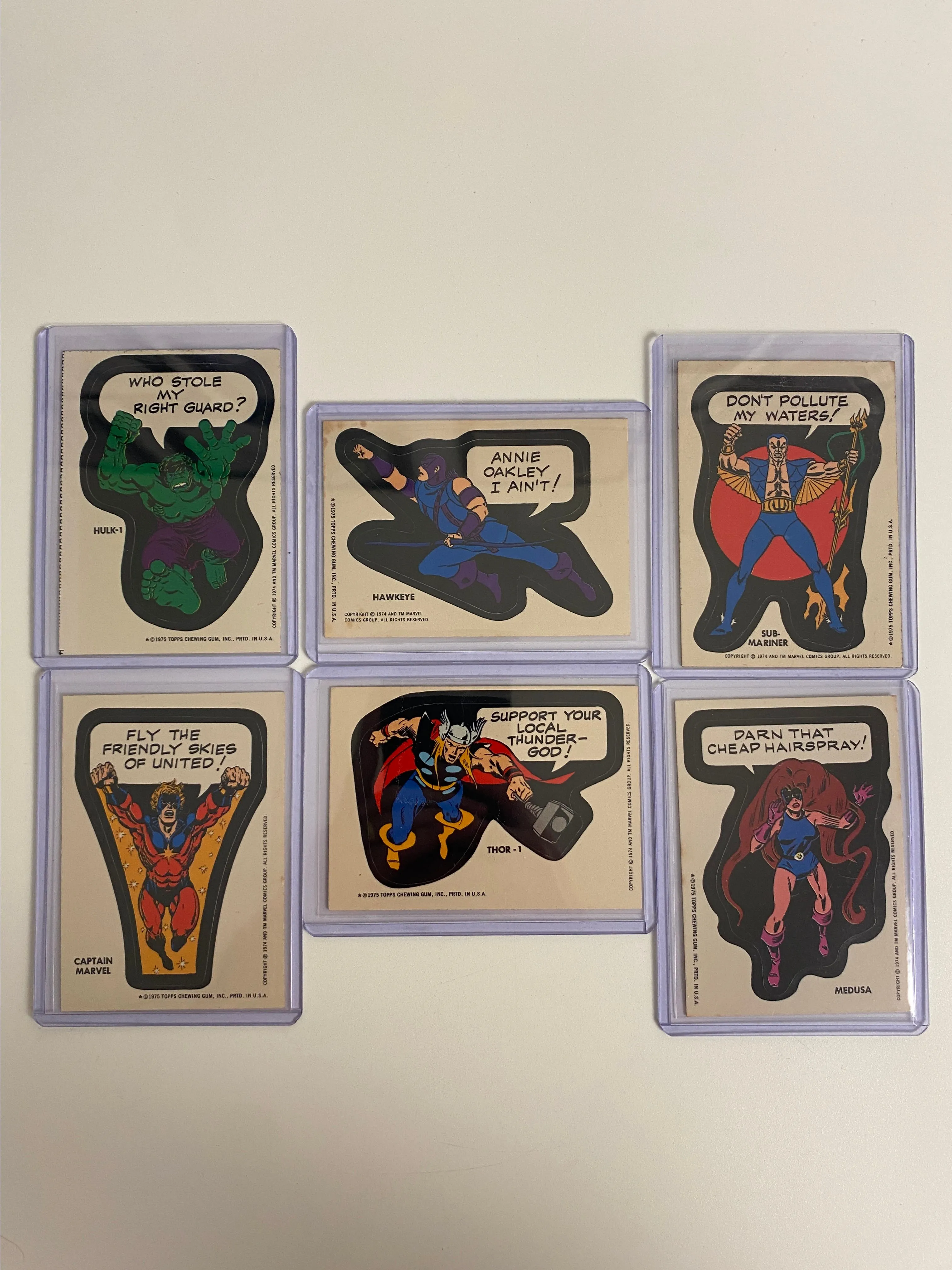 Product image for 1975 Marvel Topps Stickers! Hulk Thor Hawkeye Sub-Mariner Medusa Captain Marvel!