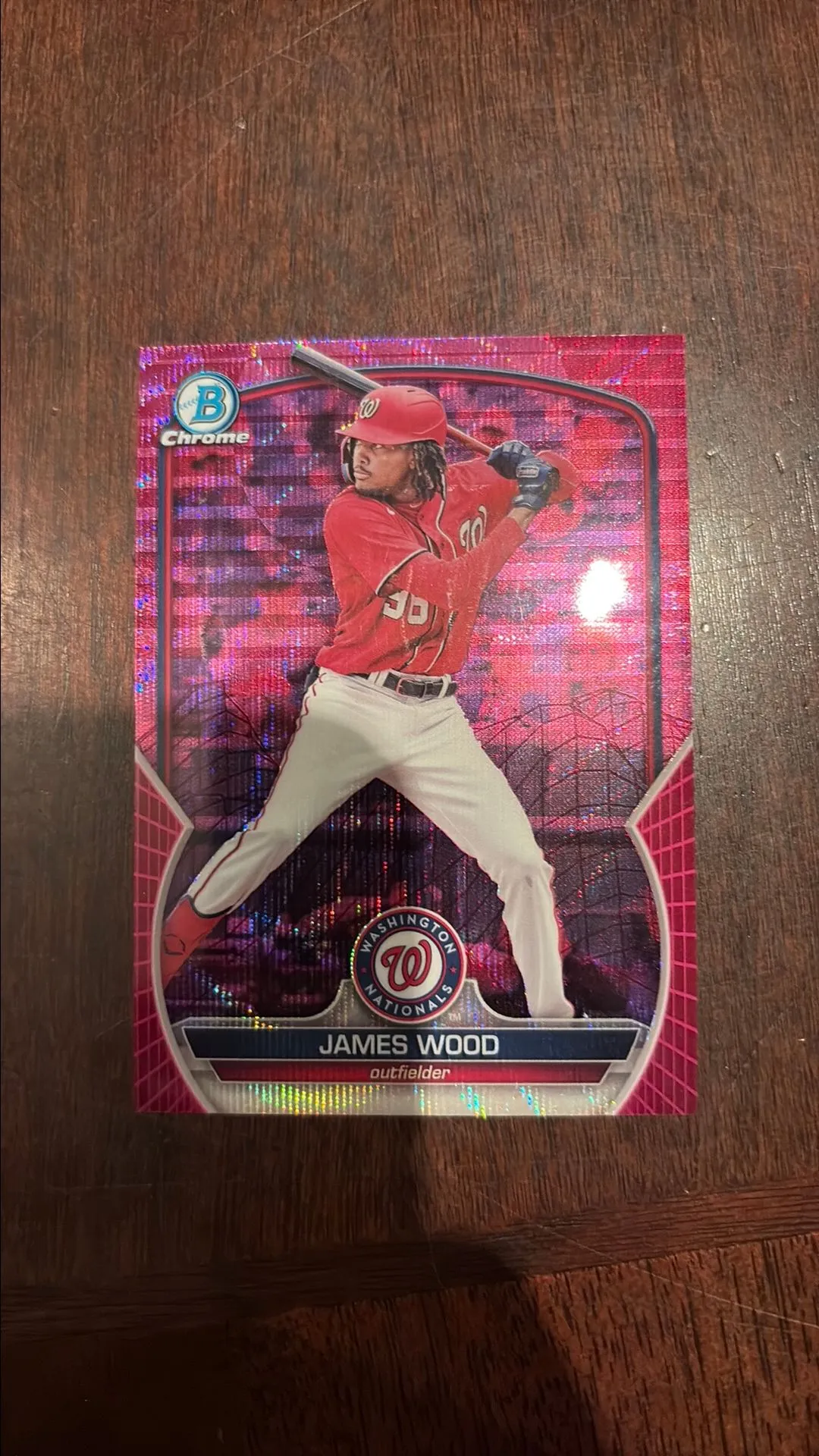 Product image for 2023 Bowman Chrome Fuchsia Mojo Refractor James Wood 193/199 Prospect