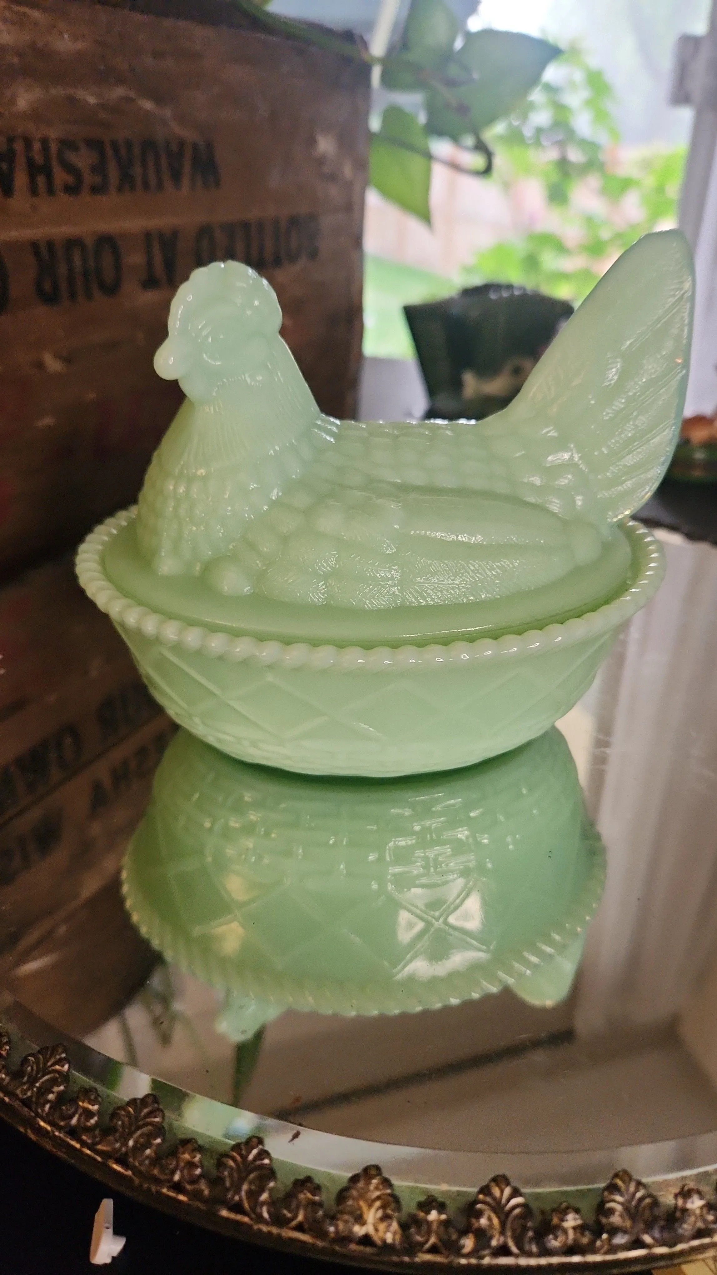 Product image for A20:  Mosser Jadeite Green Milk Glass Hen on Nest 