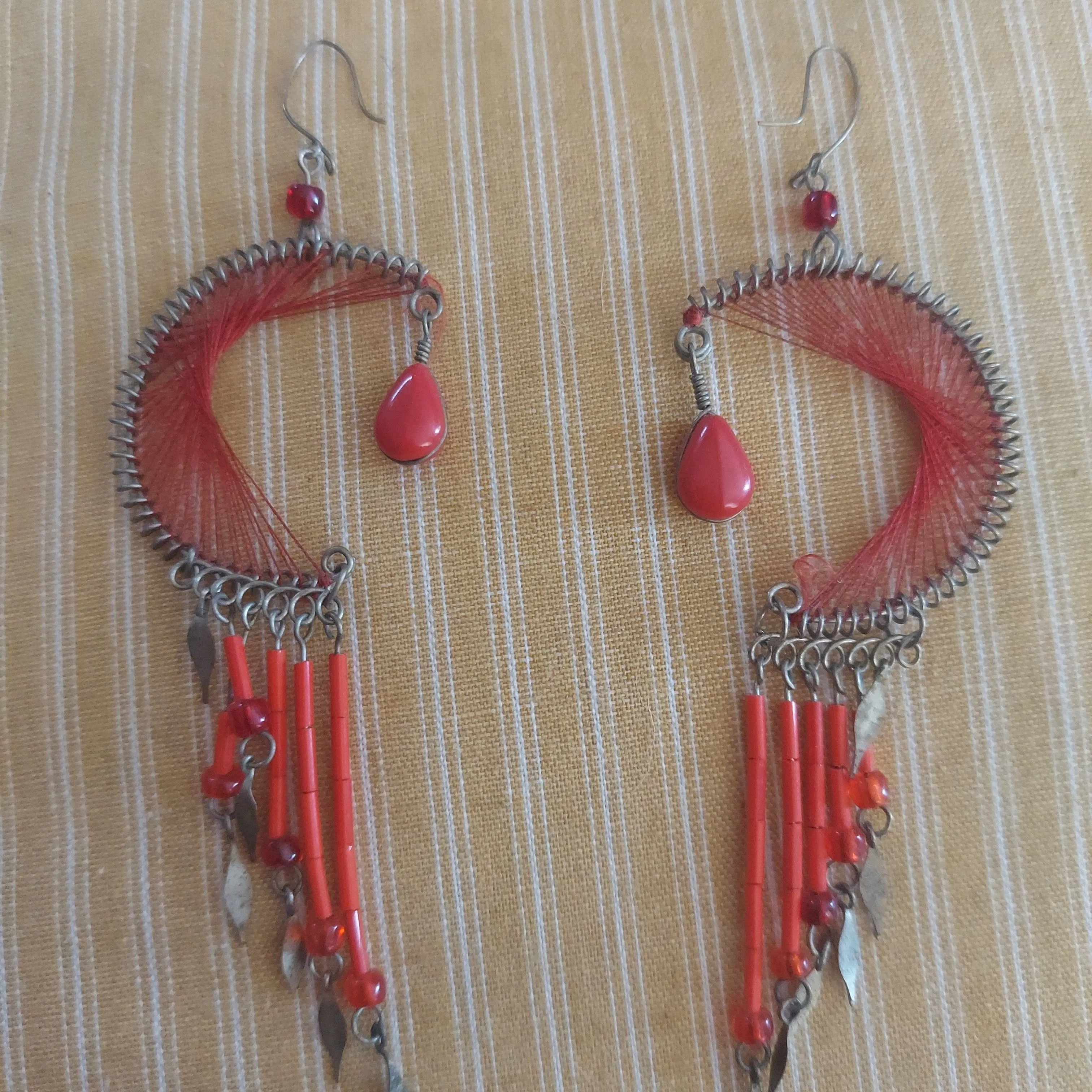 Product image for red string and bead earrings boho