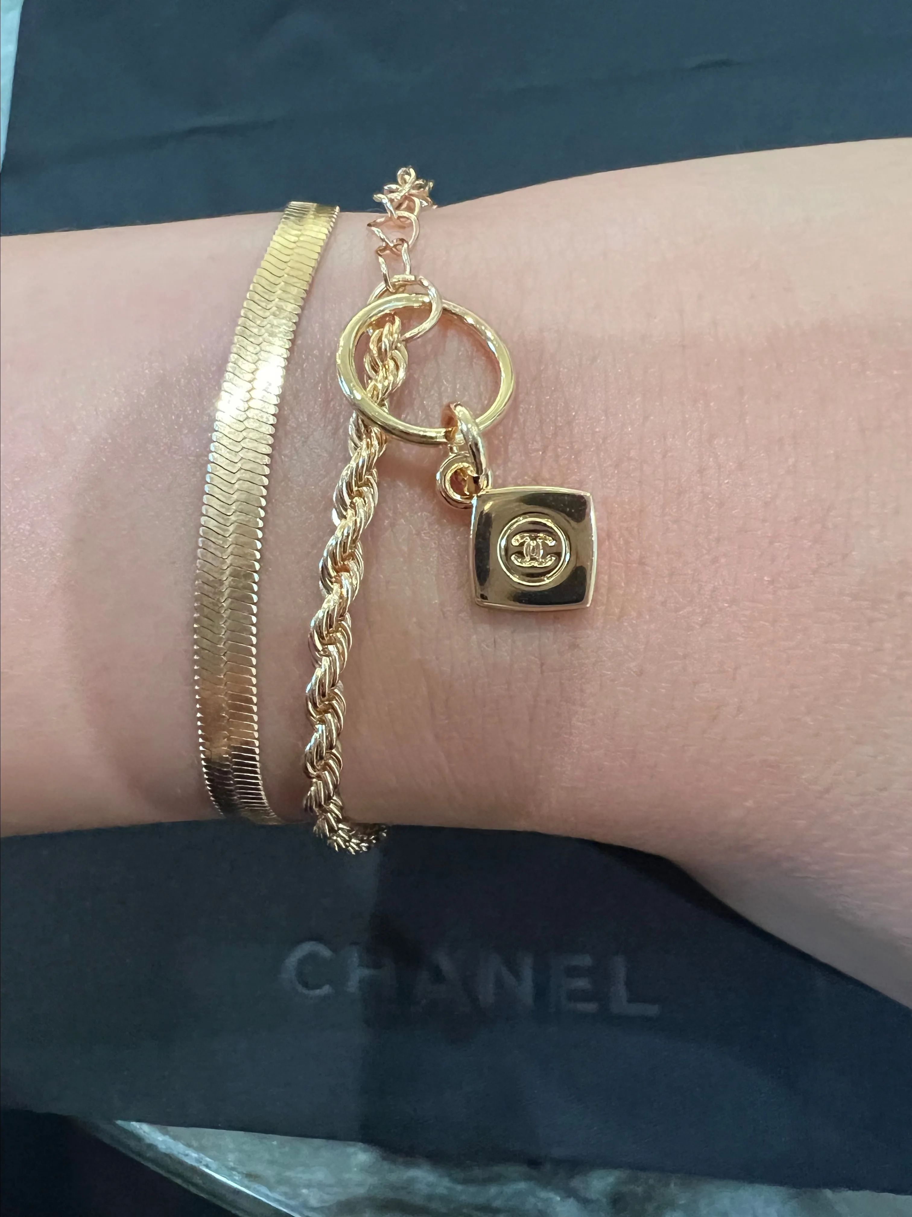 Product image for Upcycled Chanel CC charm bracelet - Twisted gold chain