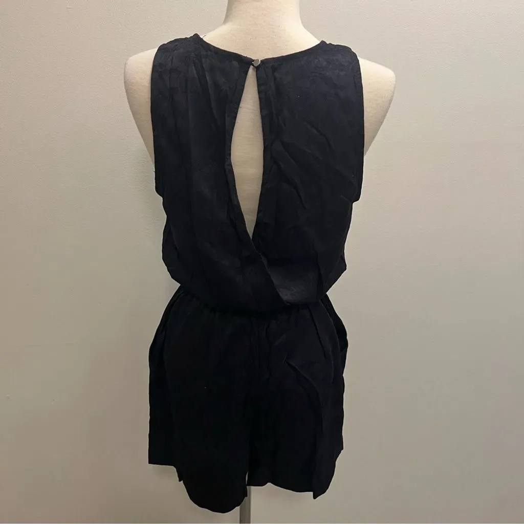 Product image for ARITZIA Rive Summer Night Navy Paisley Jacquard Satin Romper | Size S | EUC