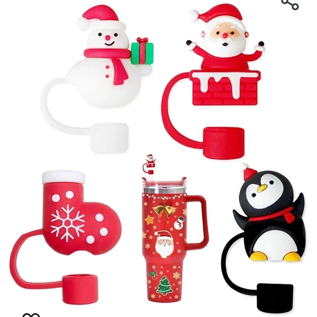 Product image for #92 4 pcs Cute Christmas Straw Covers Cap Toppers Tips Compatible with Stanley 40/30 oz Tumbler Cups