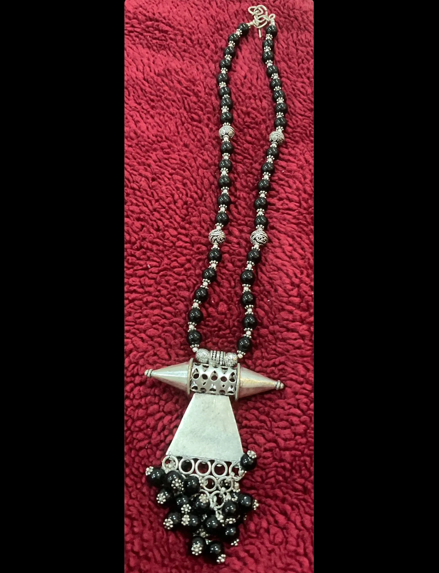 Product image for 3B: Tribal Statement Necklace – Black Beads & Antique Silver Pendant