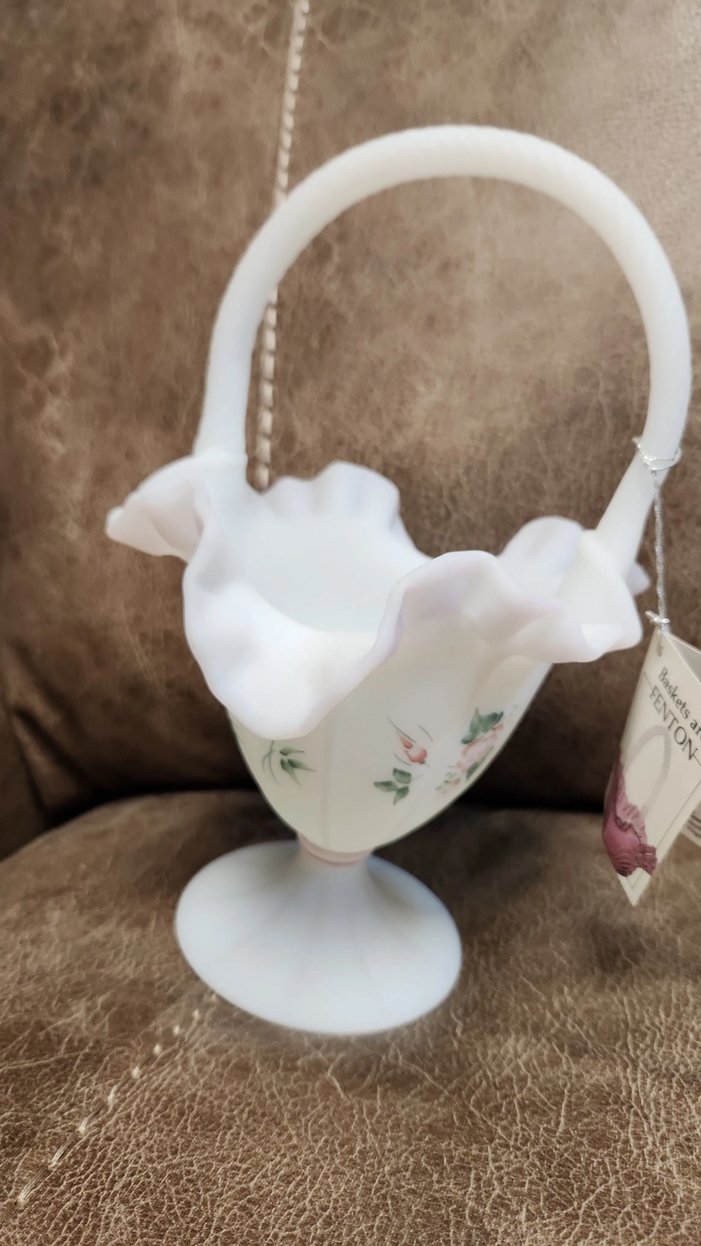 Product image for Fenton Rose Garden Frosted Glass Basket Signed