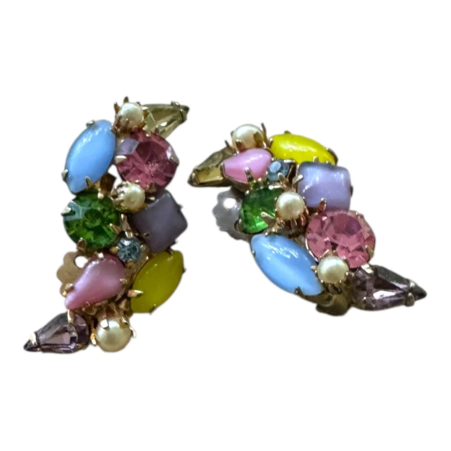 Product image for 11.  Vintage Multicolor Glass Clip On Earrings