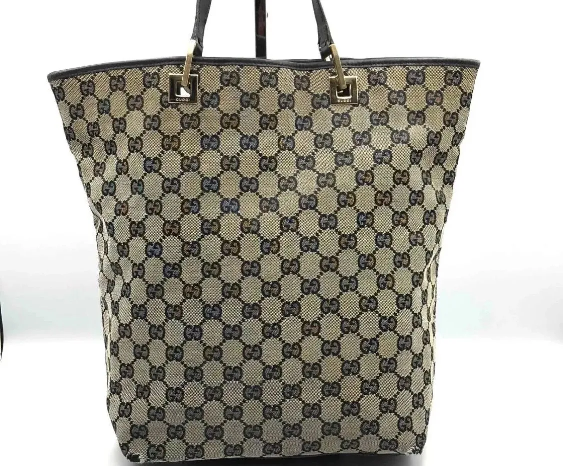 Product image for GUCCI GG Canvas Shoulder Tote Bag Black beige Authentic
