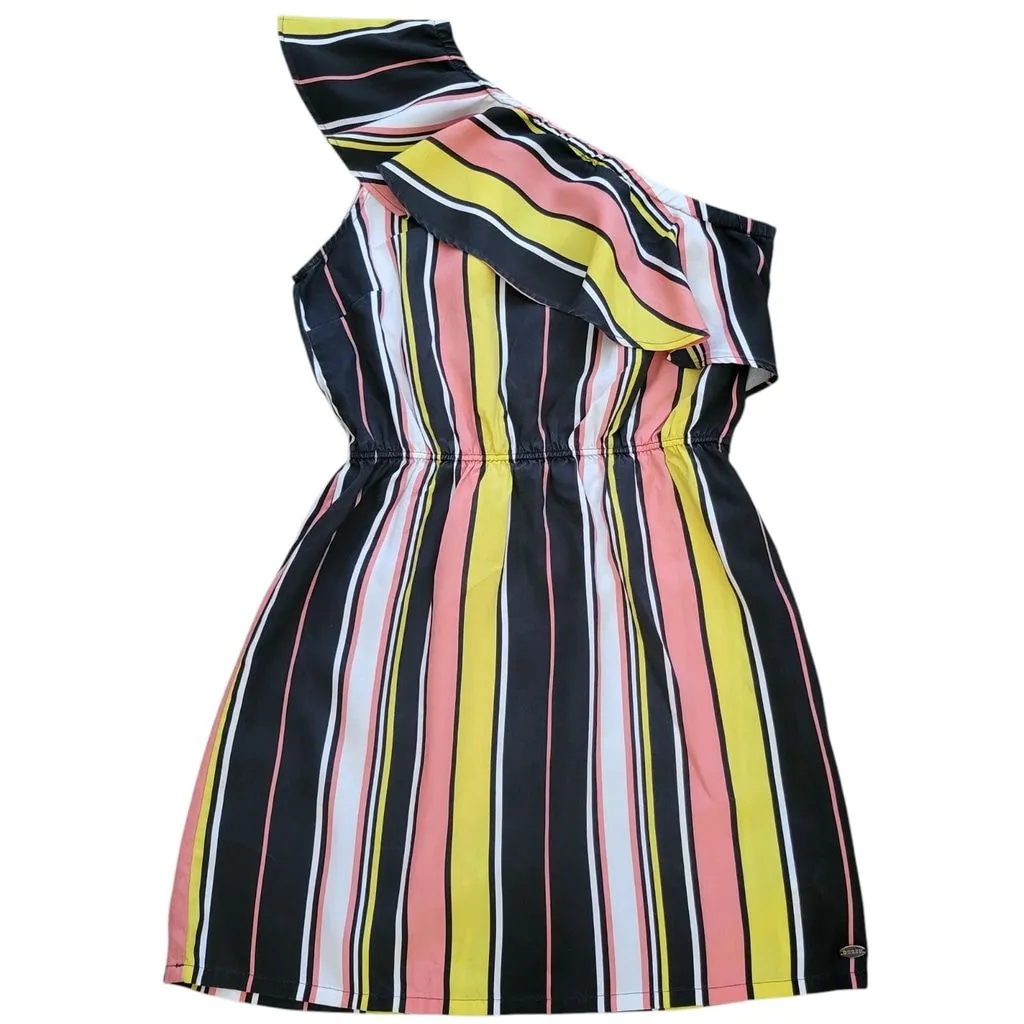 Product image for Guess Women's One Sleeve Multi-Color Stripes Knee Length Dress Size Medium