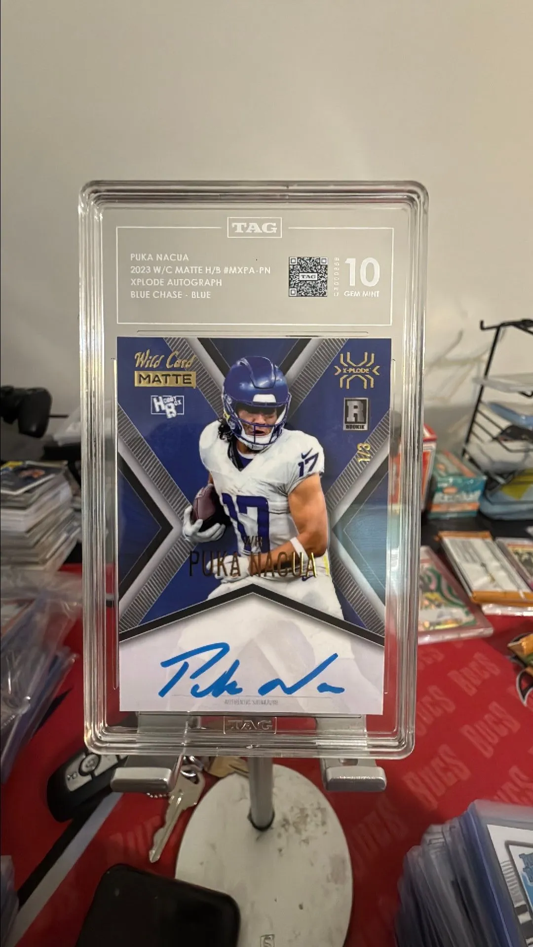 Product image for Puka Nacua Wild Card Matte Rookie Auto /3 Tag grade 10!!!
