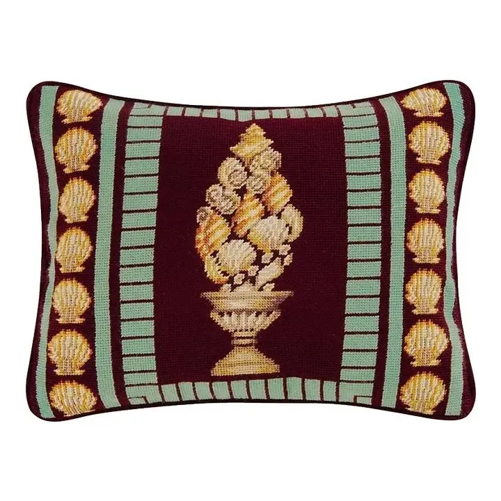 Product image for NEW Seashell Topiary Coastal Decor Needlepoint Pillow