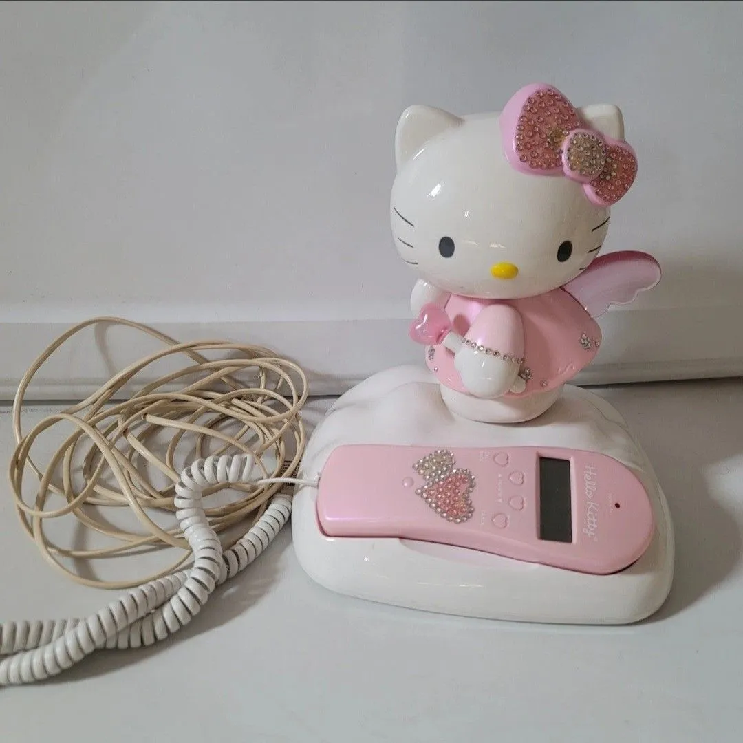Product image for Hello Kitty Angel Flash Telephone Sanrio Pink Landline Phone 2003 Sanrio Heart