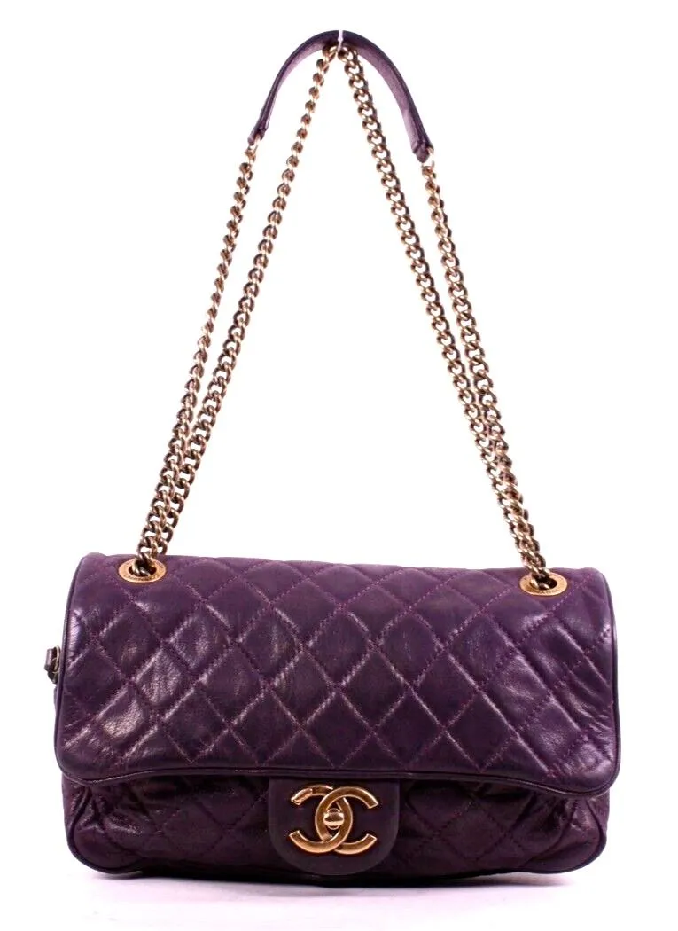 Product image for Authentic Chanel Iridescent Purple Quilted Leather Easy Flap Shoulder Bag