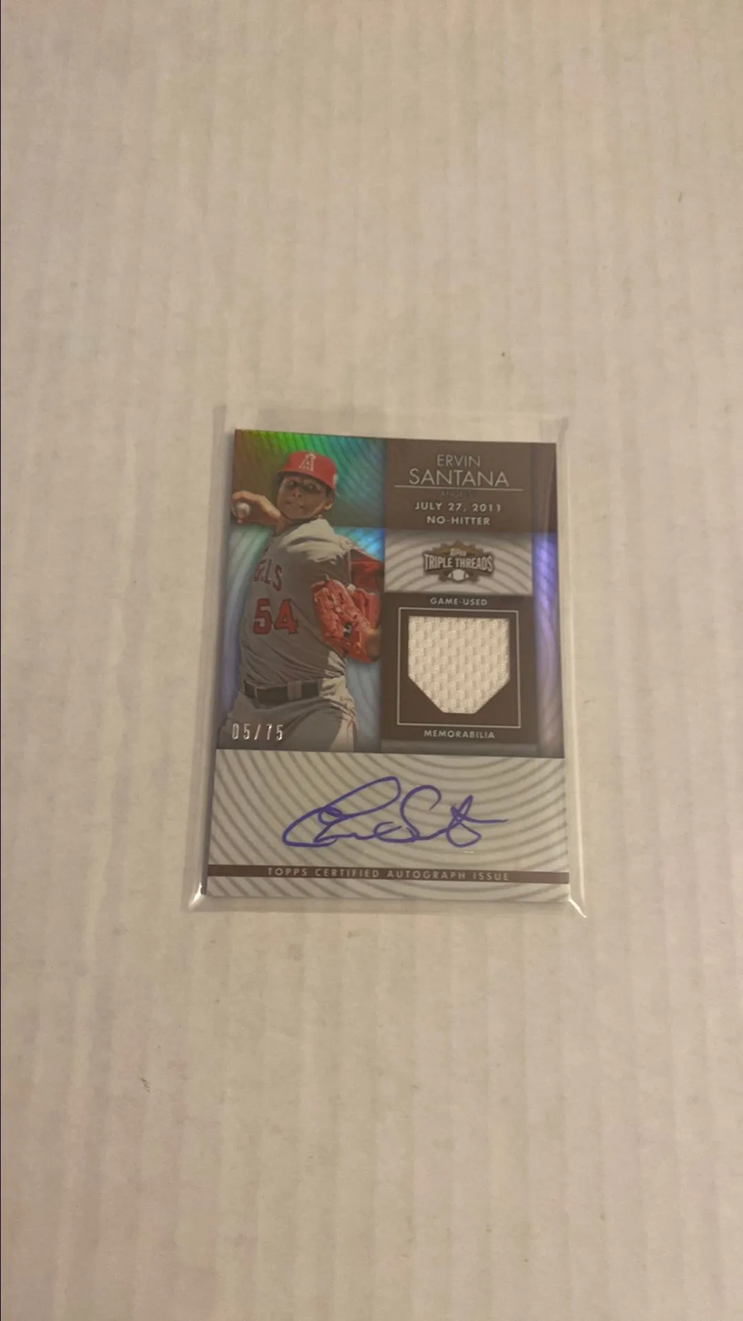 Product image for Ervin Santana 2012 Topps Triple Threads Game Used Patch Auto Autograph #5/75      Angels