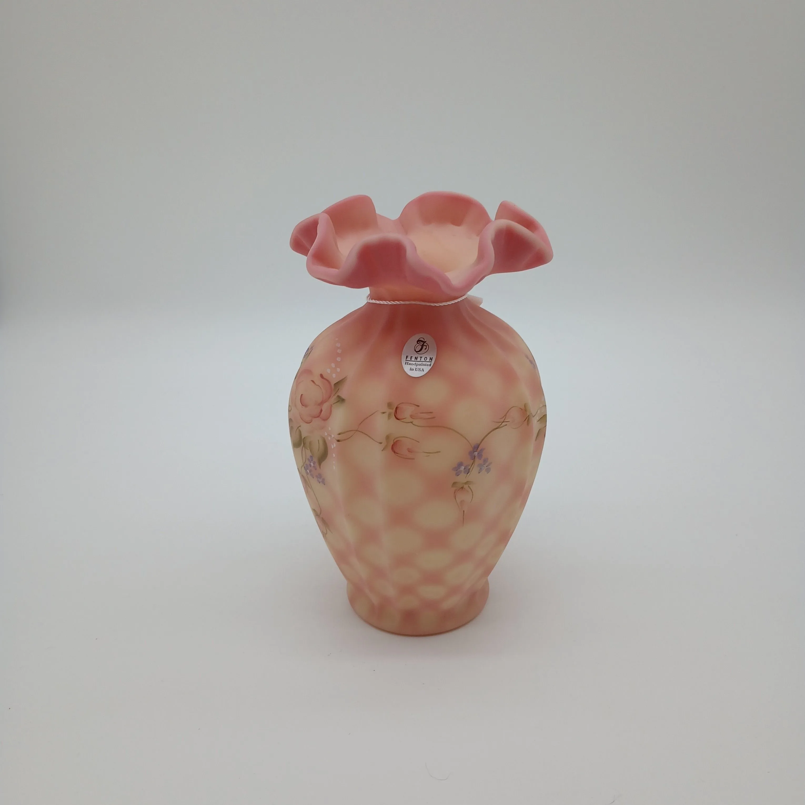Product image for #045B-Fenton Burmese 7" Diamond Optic Rose Vase