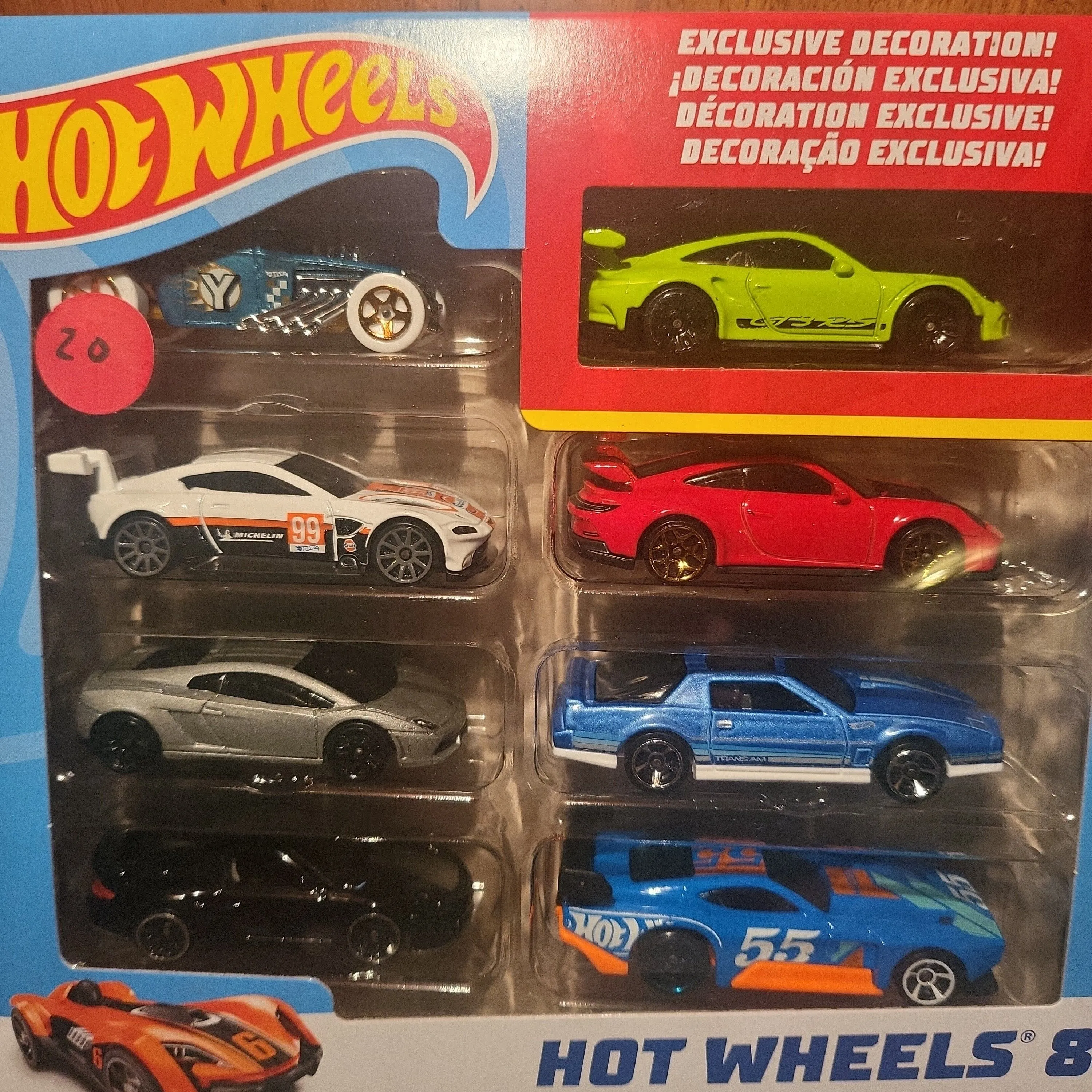 Product image for 8 Pack - 3 Porsche 911, Pontiac Firebird, Gulf Aston Martin Vantage, Lamborghini Gallardo, Bone Shkr