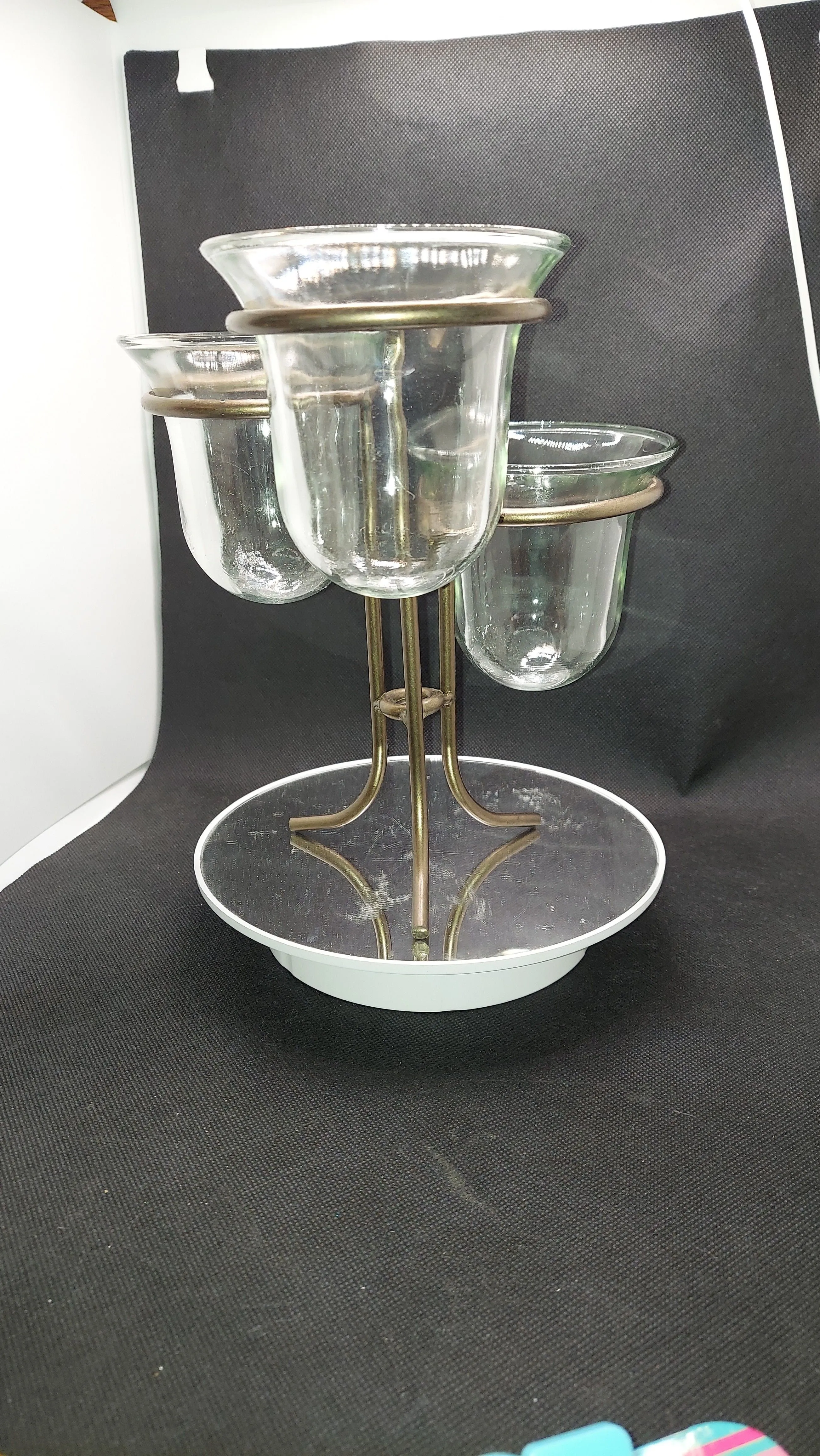 Product image for HOME INTERIORS Wrought Iron Candleholder 3 Glass Cups / Bronze Color Decor