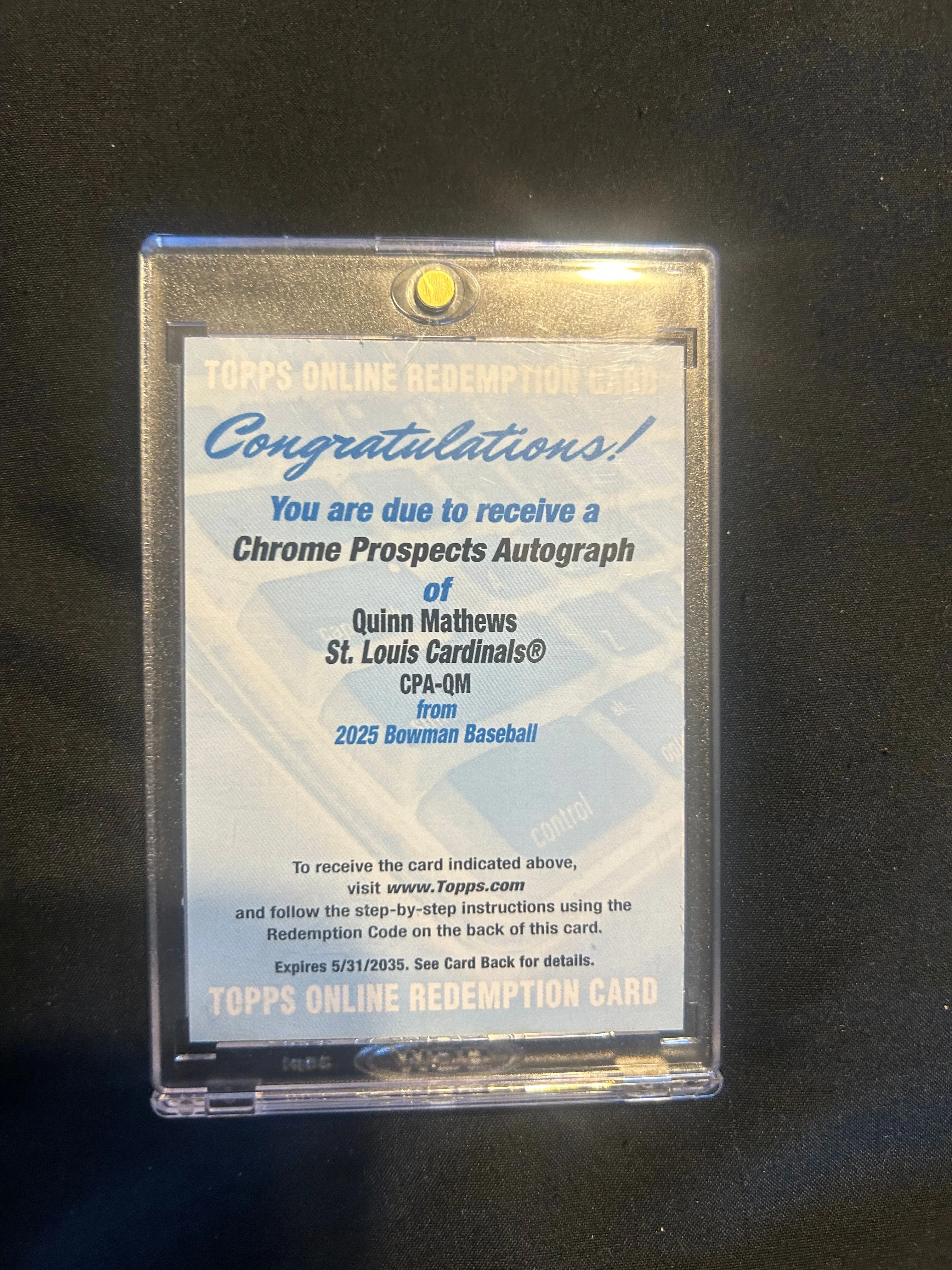 Product image for 2025 Topps chrome Quinn Mathews redemption auto UNUSED