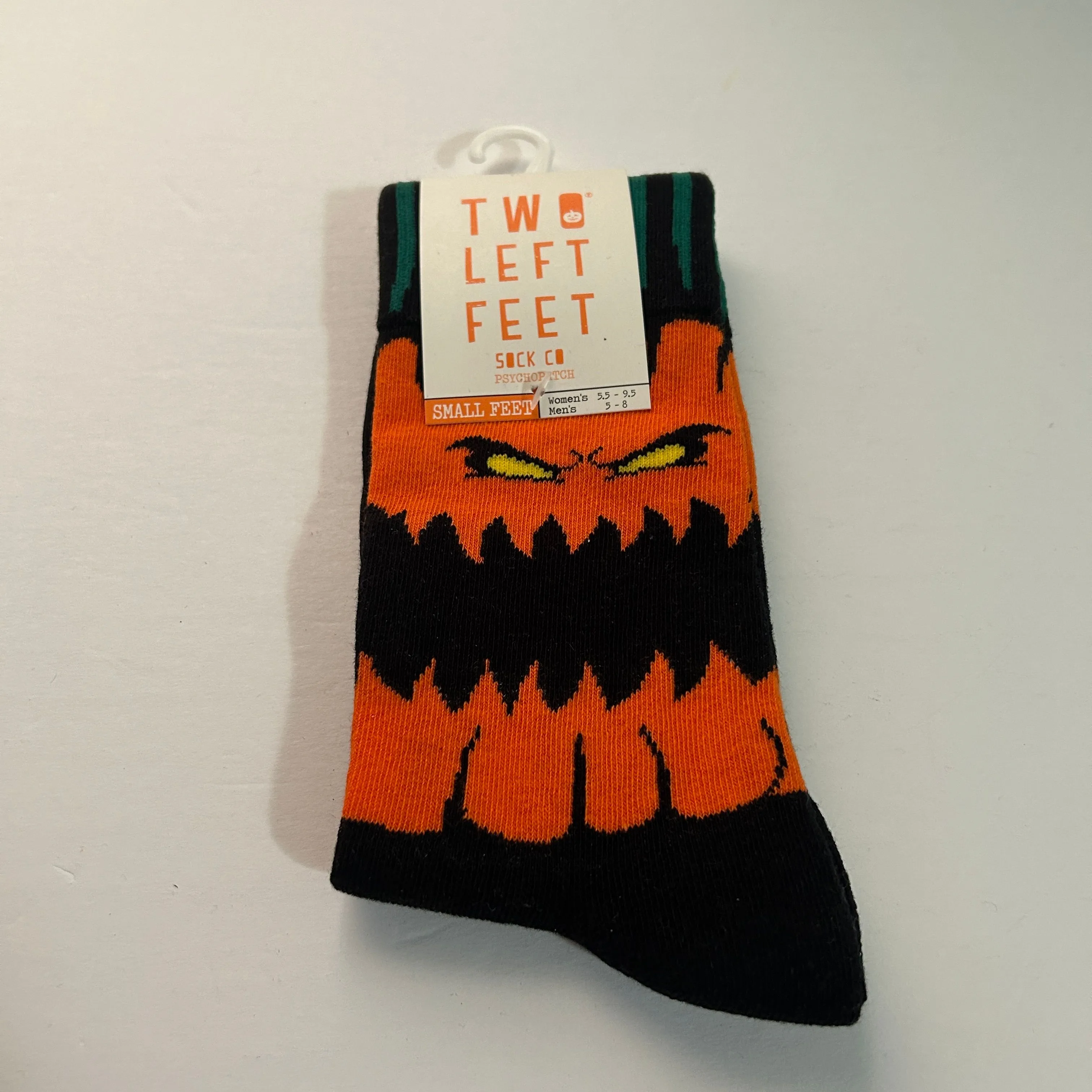 Product image for Two Left Feet Socks Halloween Pumpkin Jack-O-Lantern Small Women 5.5-9.5 Men 5-8