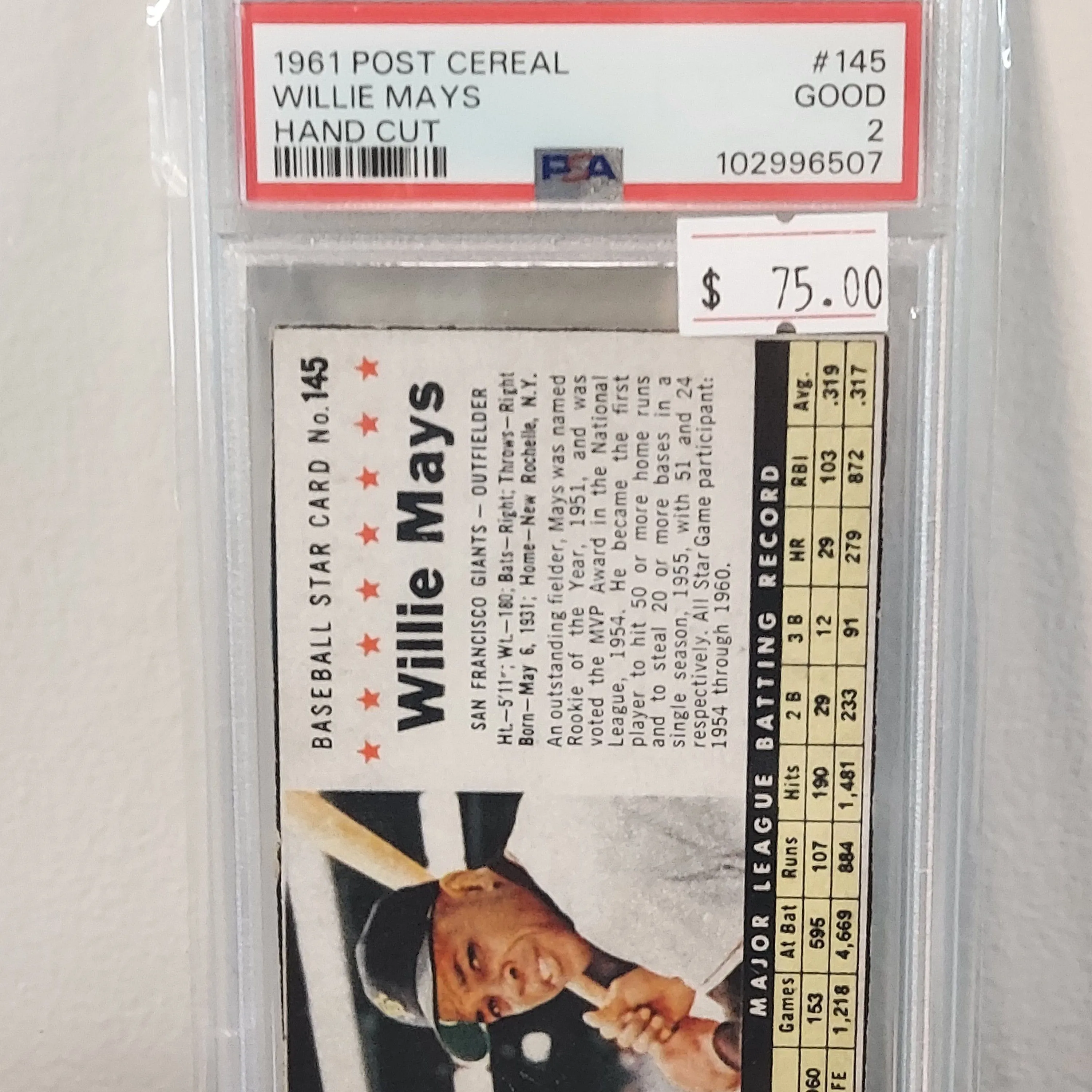 Product image for 1961 Post Cereal 145 Willie Mays PSA 2