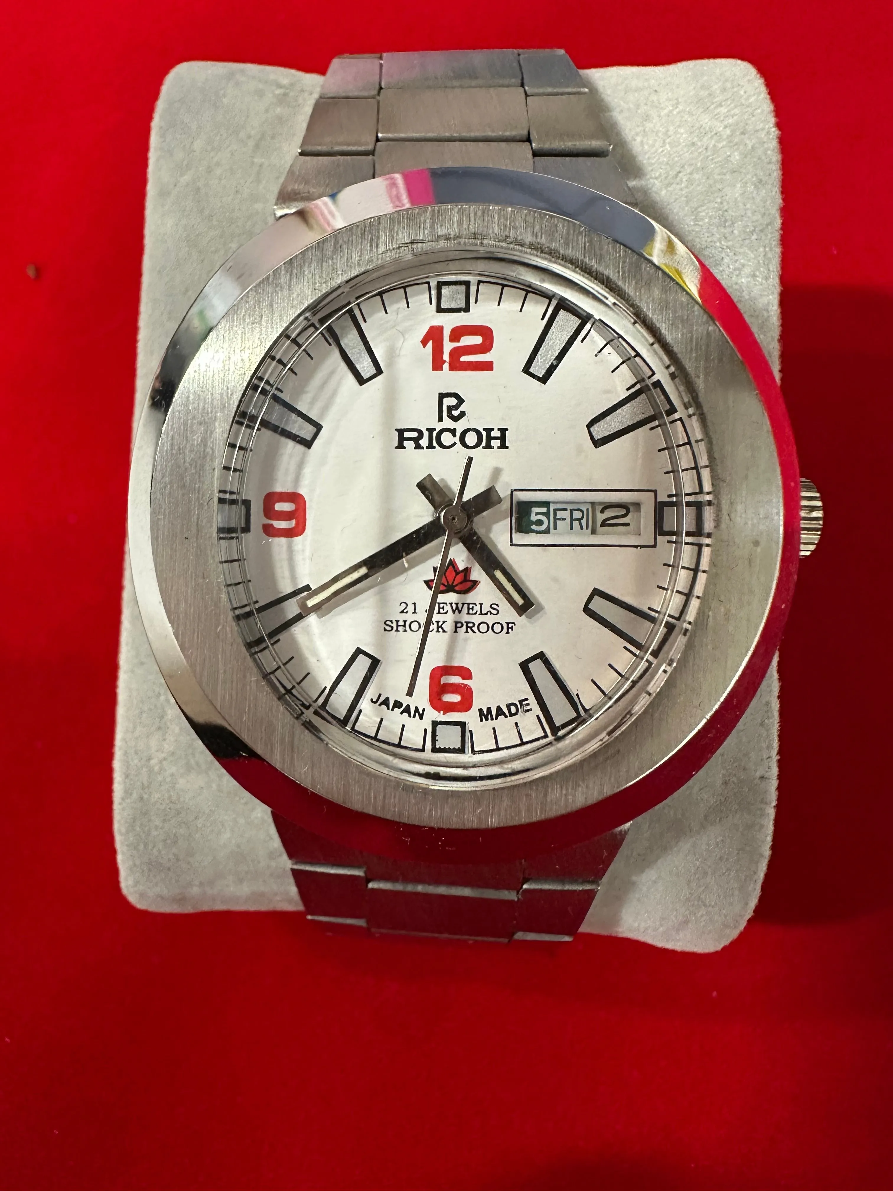 Product image for Men’s Richo 21 jewel silver tone oval case month-day-date on 3 o’clock watch