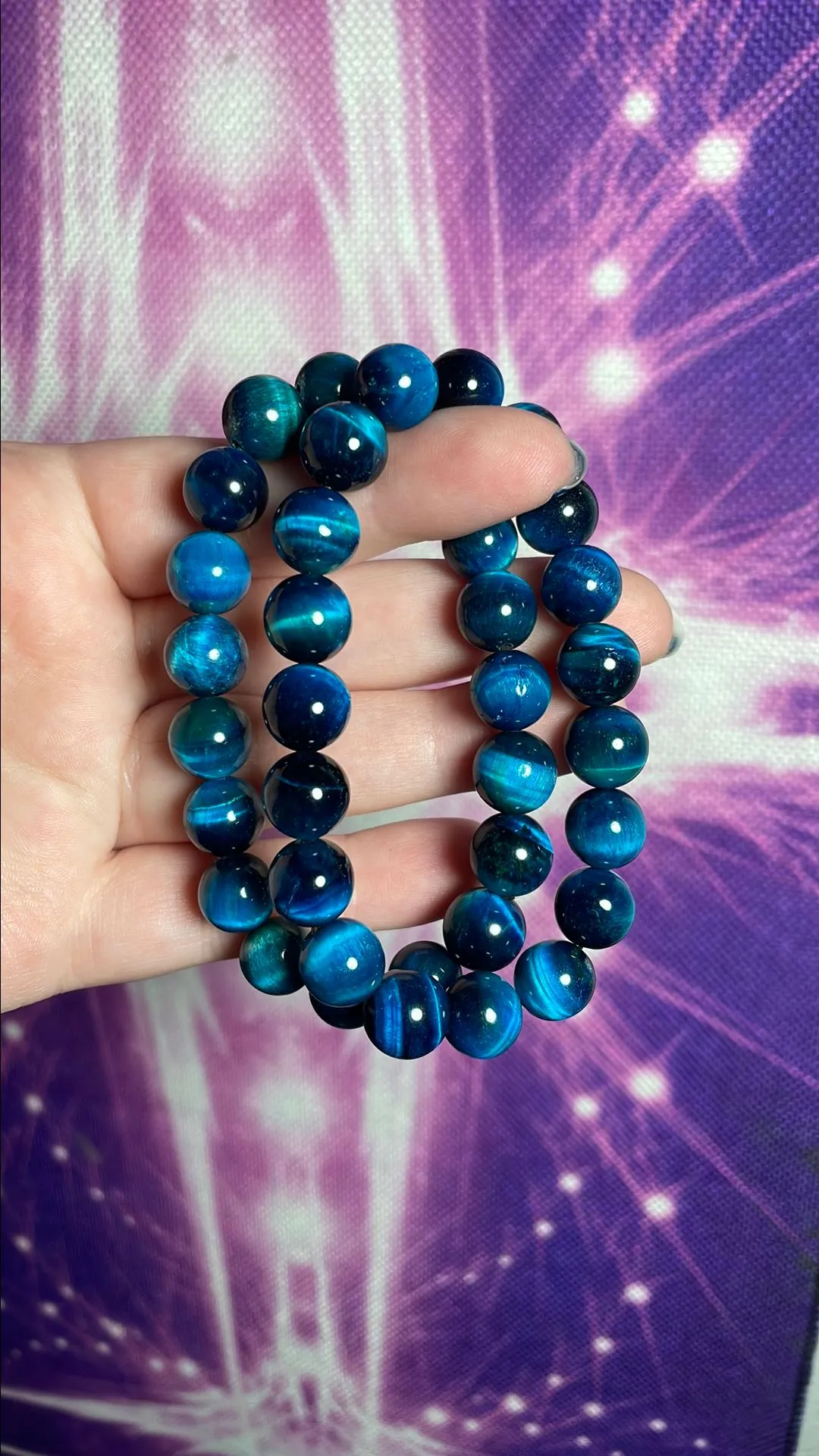 Product image for 10MM Dyed Blue Tigers Eye Bracelet