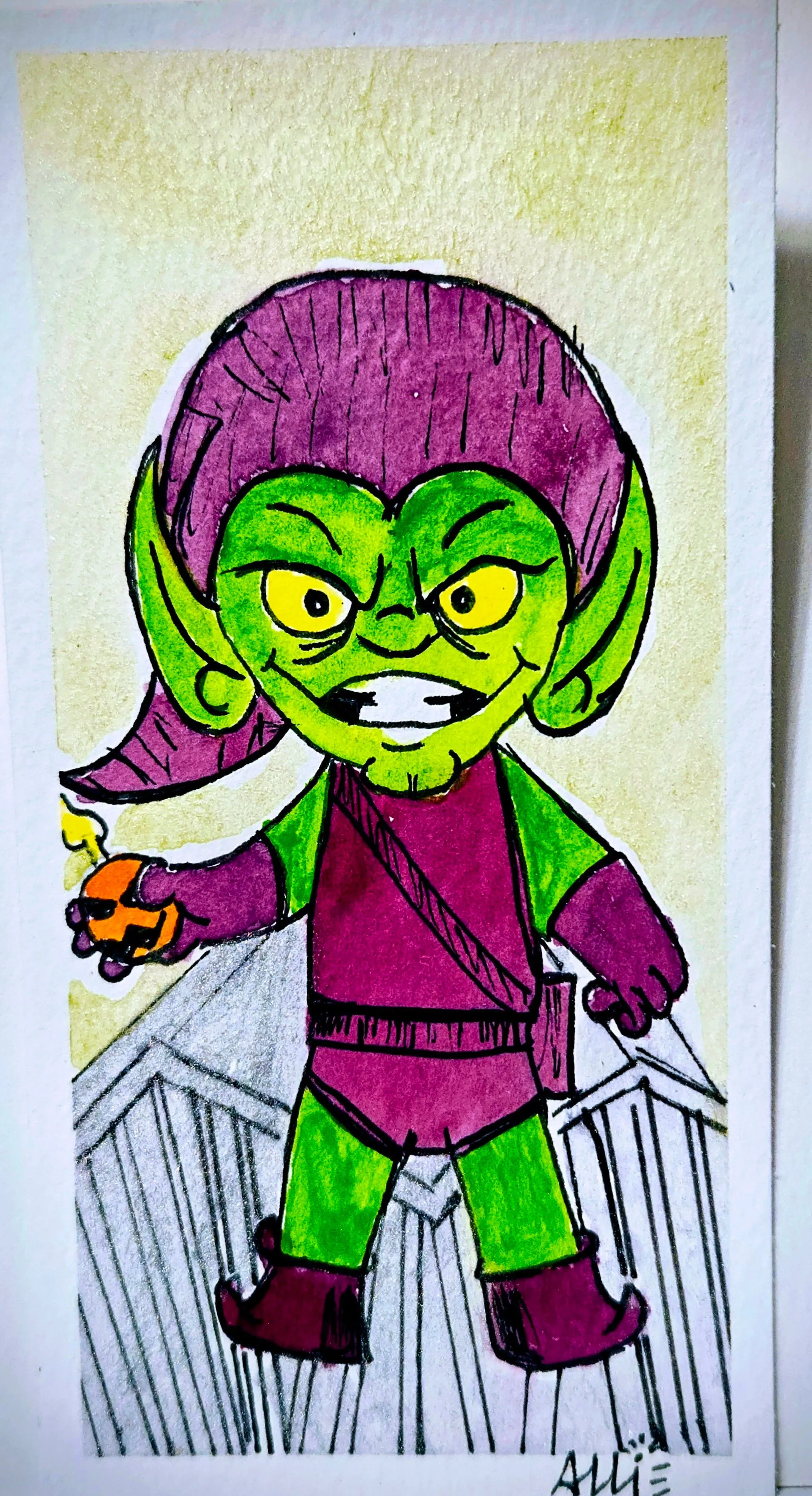 Product image for Original Watercolor Painting "Green Goblin" 