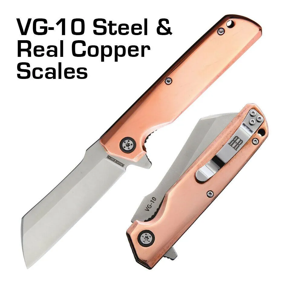 Product image for Rough Ryder Real Copper Pocket Knife Ball Bearing Pivot Flipper VG10 Sheepsfoot Cleaver Blade