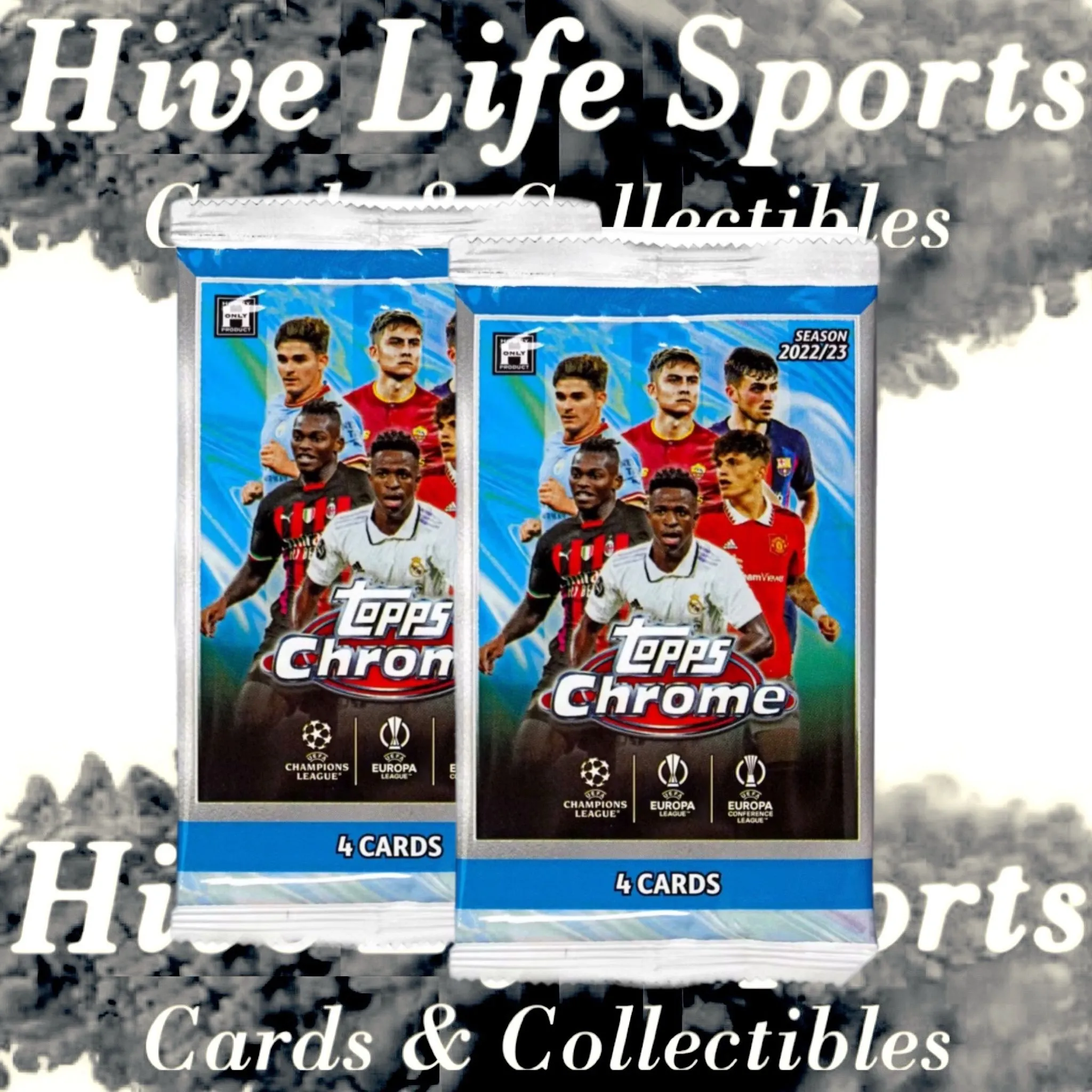 Product image for *2 packs 2022-23 Topps Chrome UCL Hobby Lite (Black & White Raywaves)
