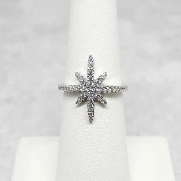Product image for Sparkly Star Sunburst Silver Ring size 6
