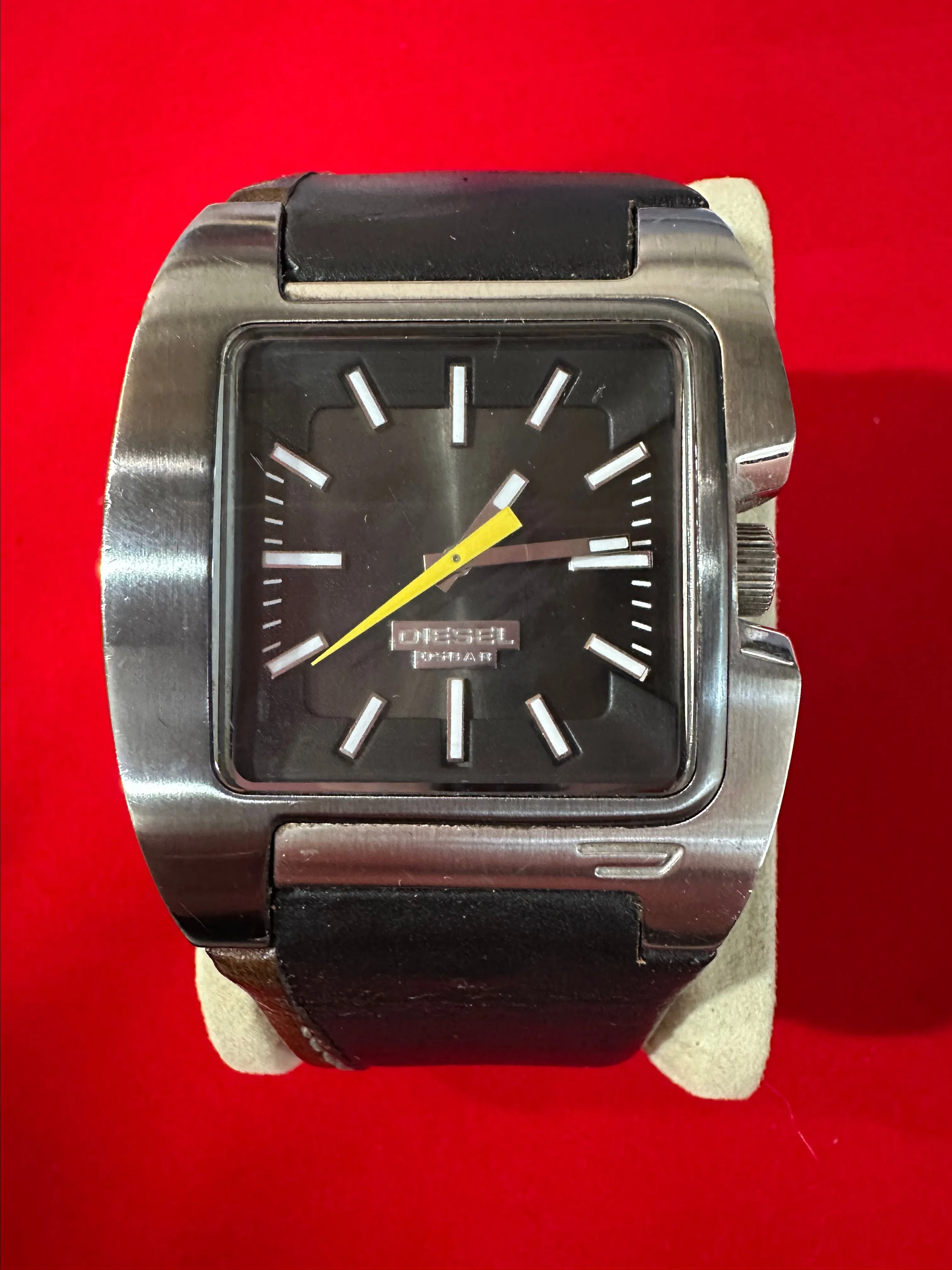 Product image for Men’s Diesel 05Bar black tv dial silver tone brown and black leather band watch